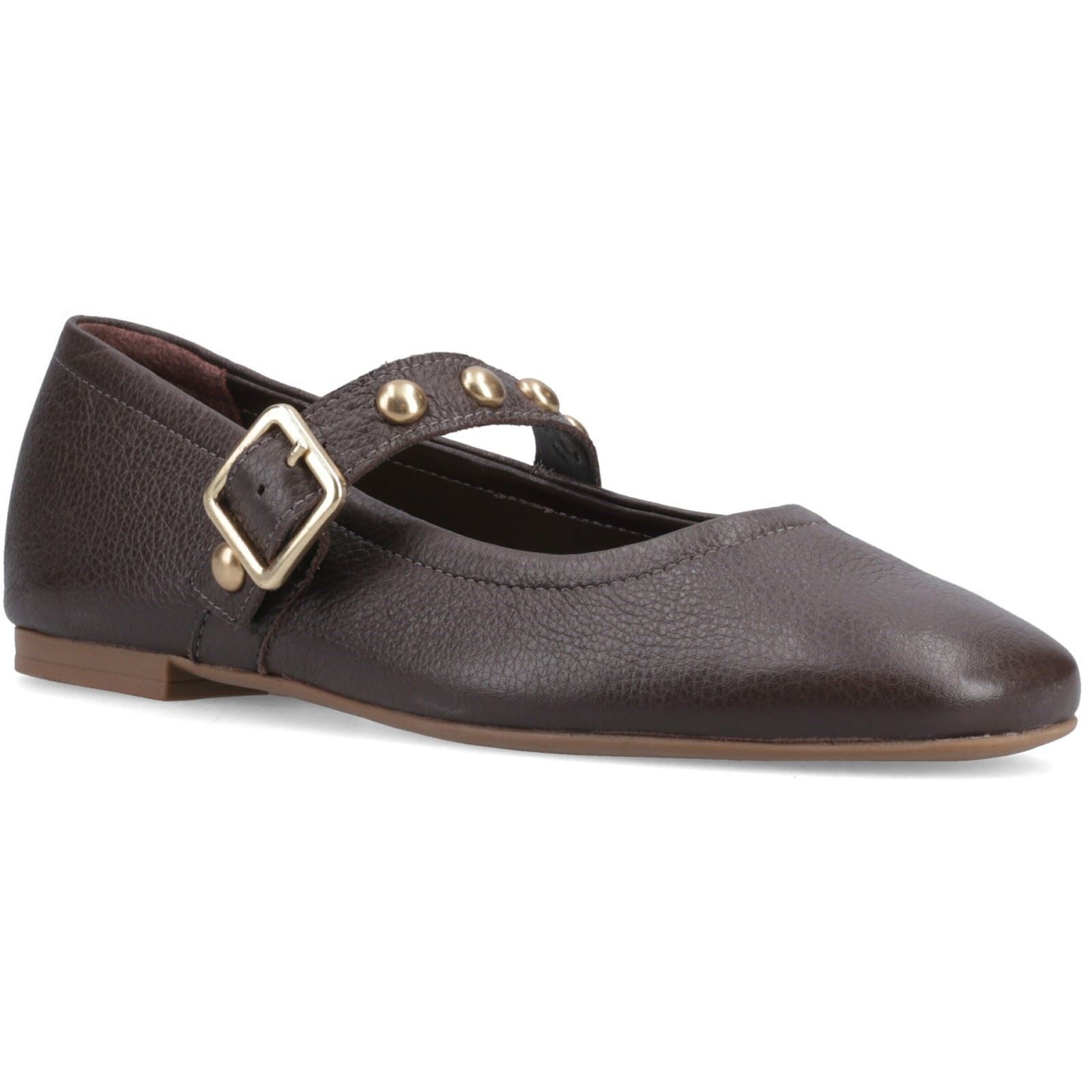Hush Puppies Charlene Stud Ballerina Leather Women's Chocolate Flats
