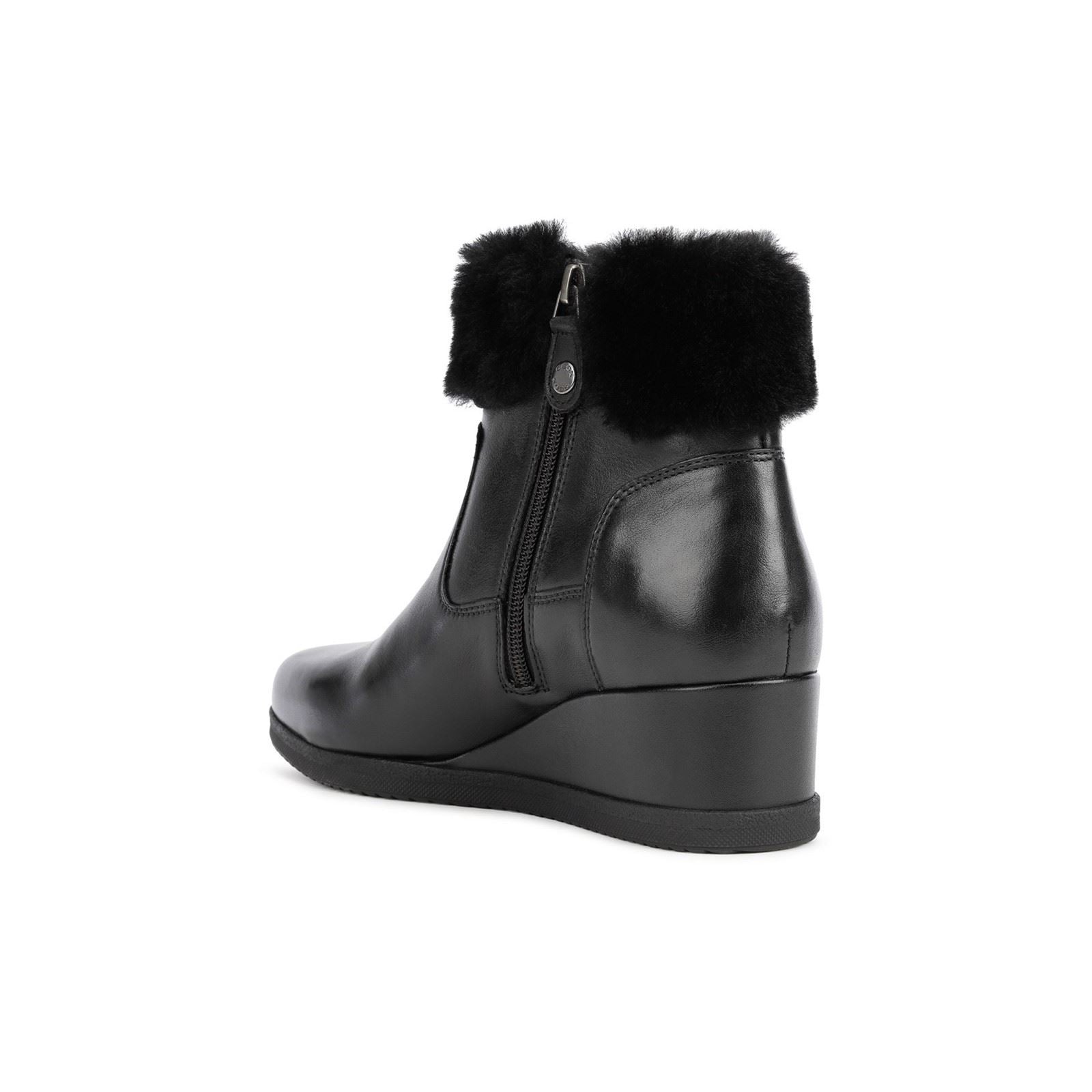Geox Anylla 80% Leather Bovine Nappa-20% Leather Real Fur Women's Black Boots