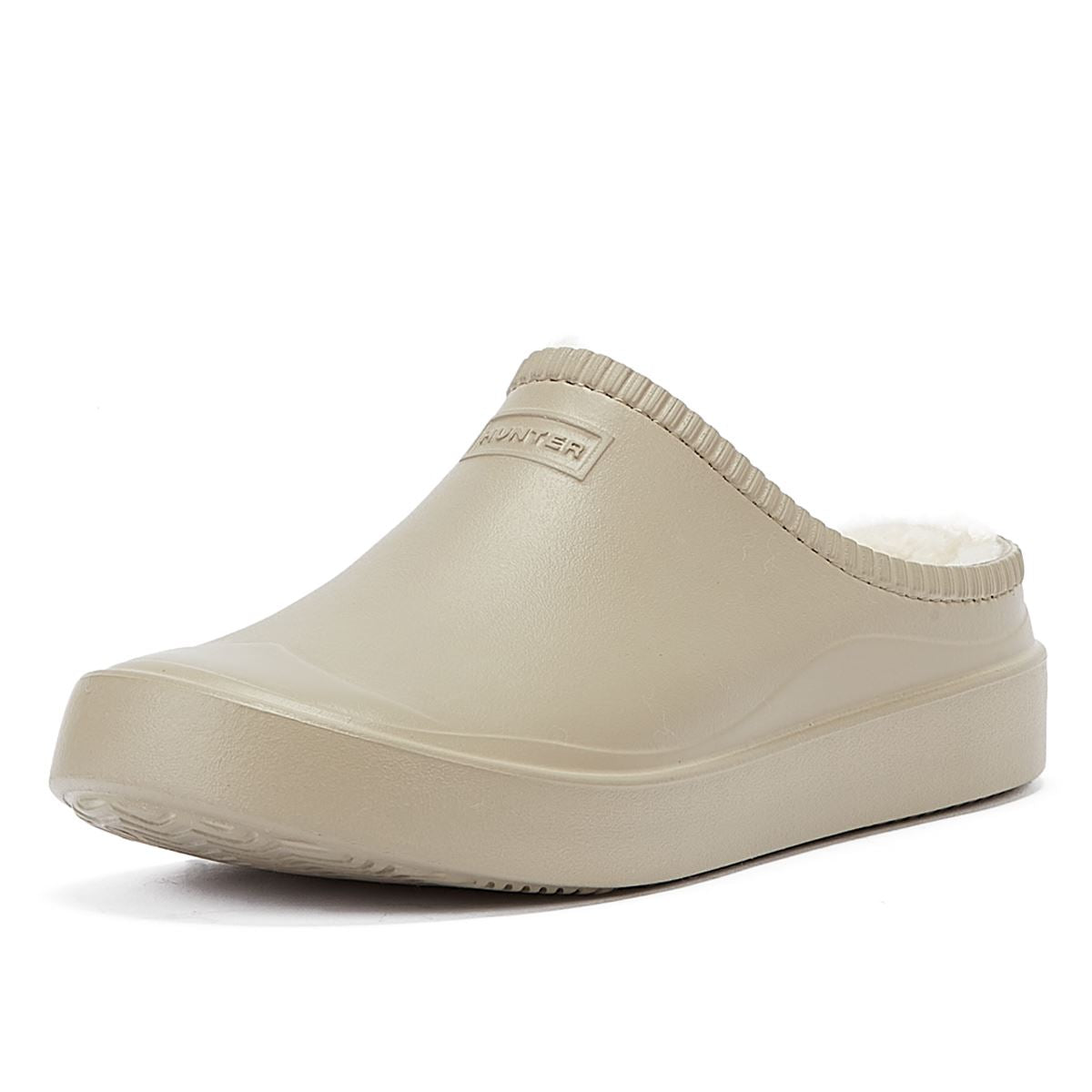 Hunter Bloom Lined Mule Alloy White Clogs
