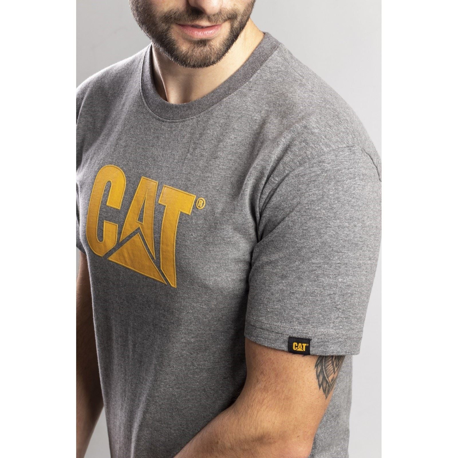 Caterpillar Trademark Logo Cotton Men's Grey T-Shirt