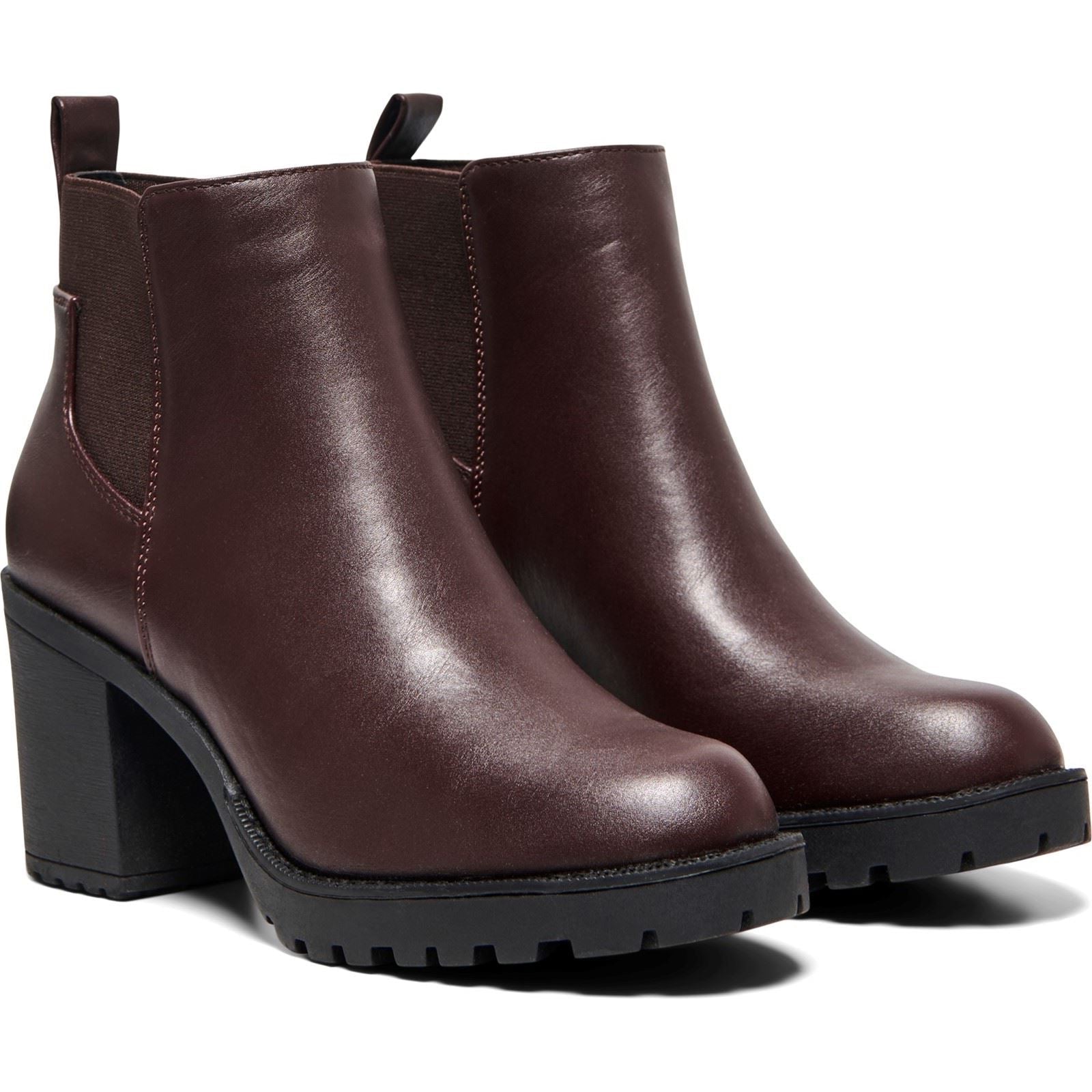 ONLY Barbara Polyurethane Women's Chocolate Brown Heeled Chelsea Boots