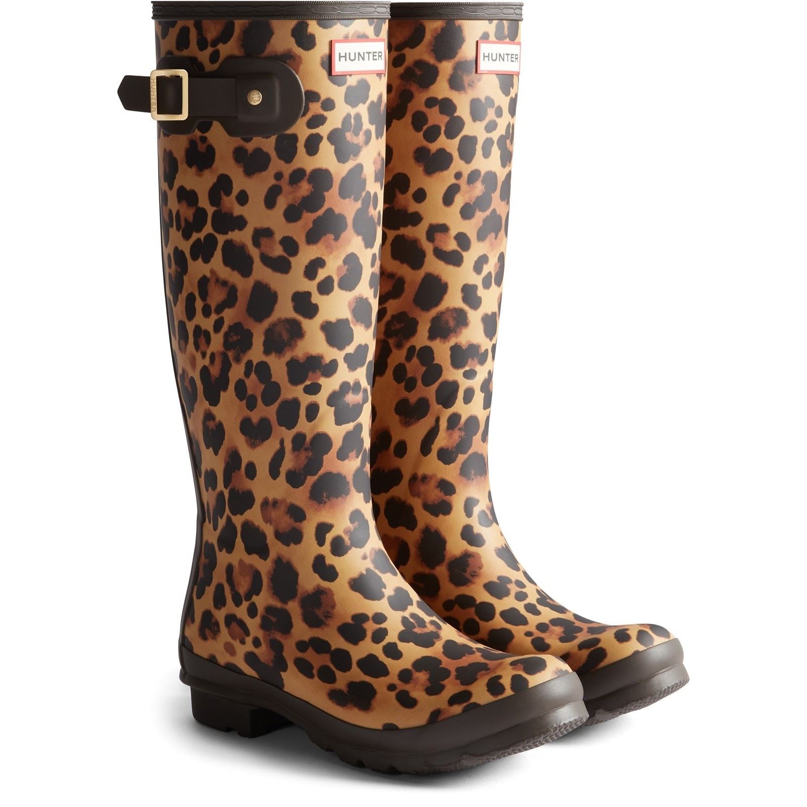 Hunter Womens Original Tall Leopard Boot Rubber Women's Leopard Print/Chocolate Brown Wellington Boots