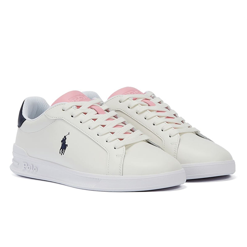 Ralph Lauren Heritage Court White/Pink Leather Trainers
