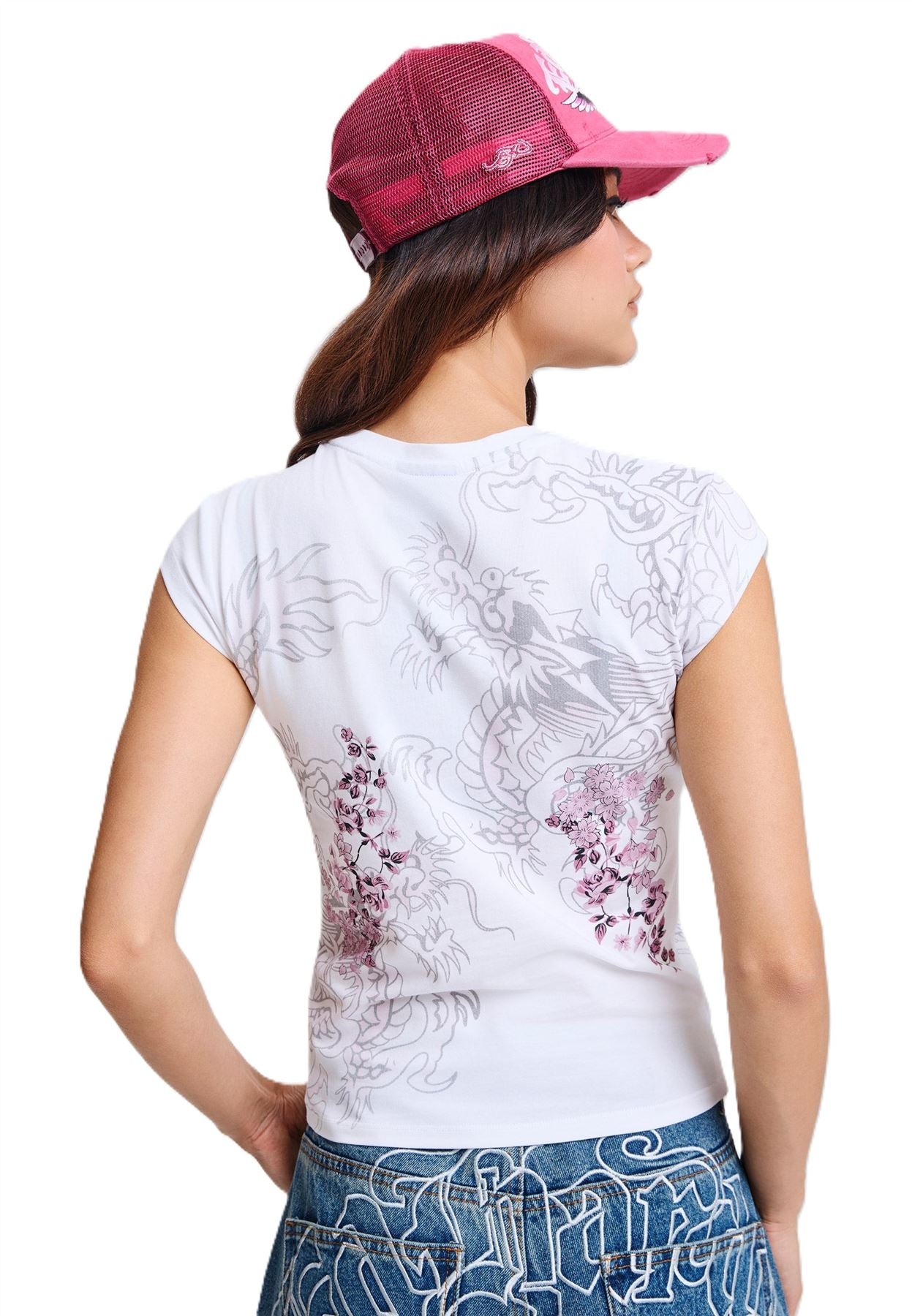 Ed Hardy Tattoo City Cap Sleeve Top Women's White T-Shirts