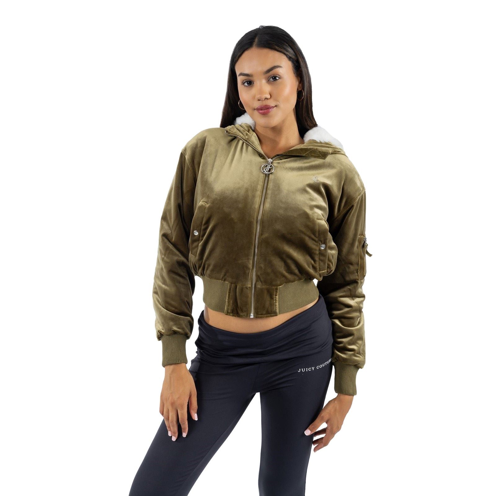 Juicy Couture Fur Rydell Women's Green Bomber Jacket