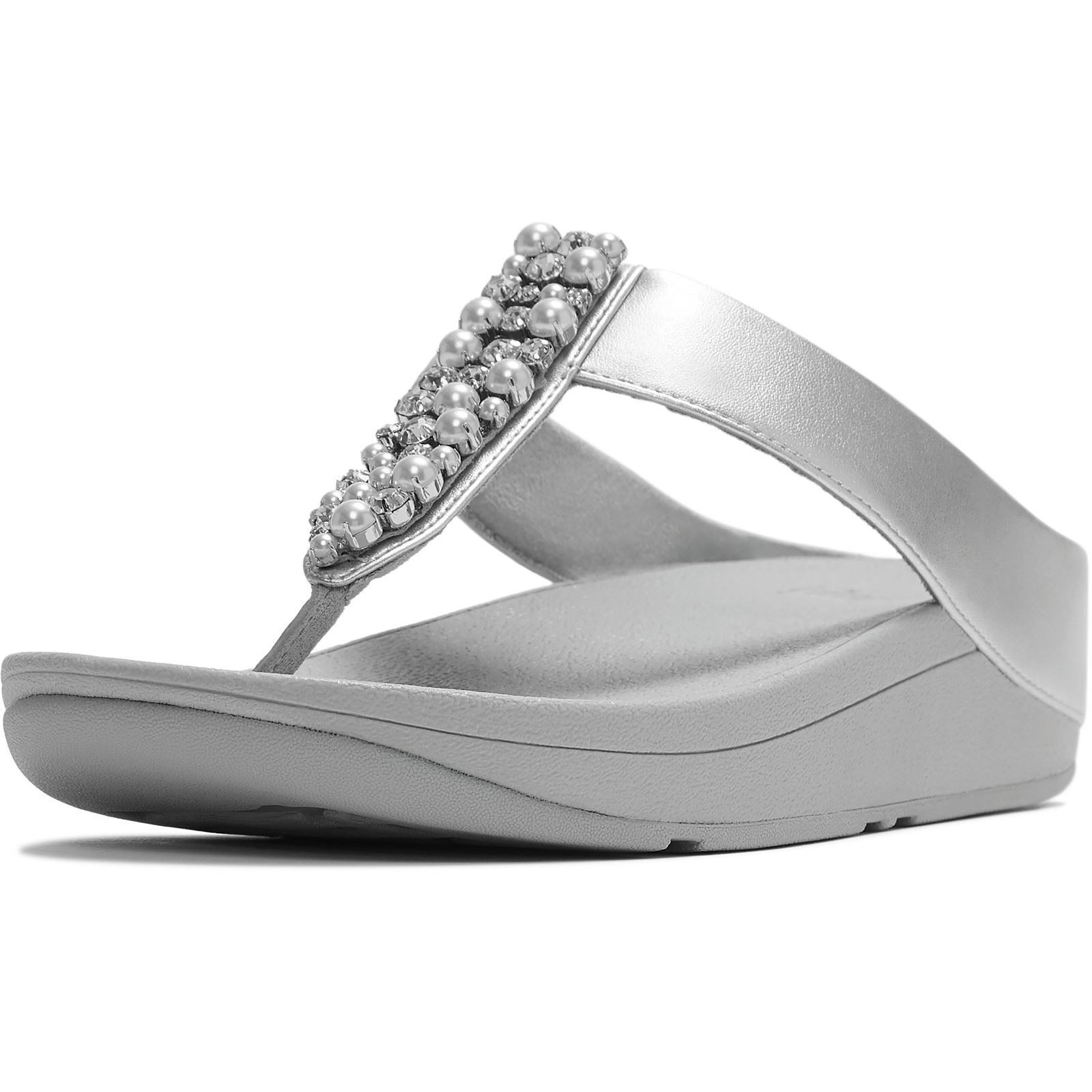 Fitflop Fino Toe-Post Polyurethane Women's Silver Sandals