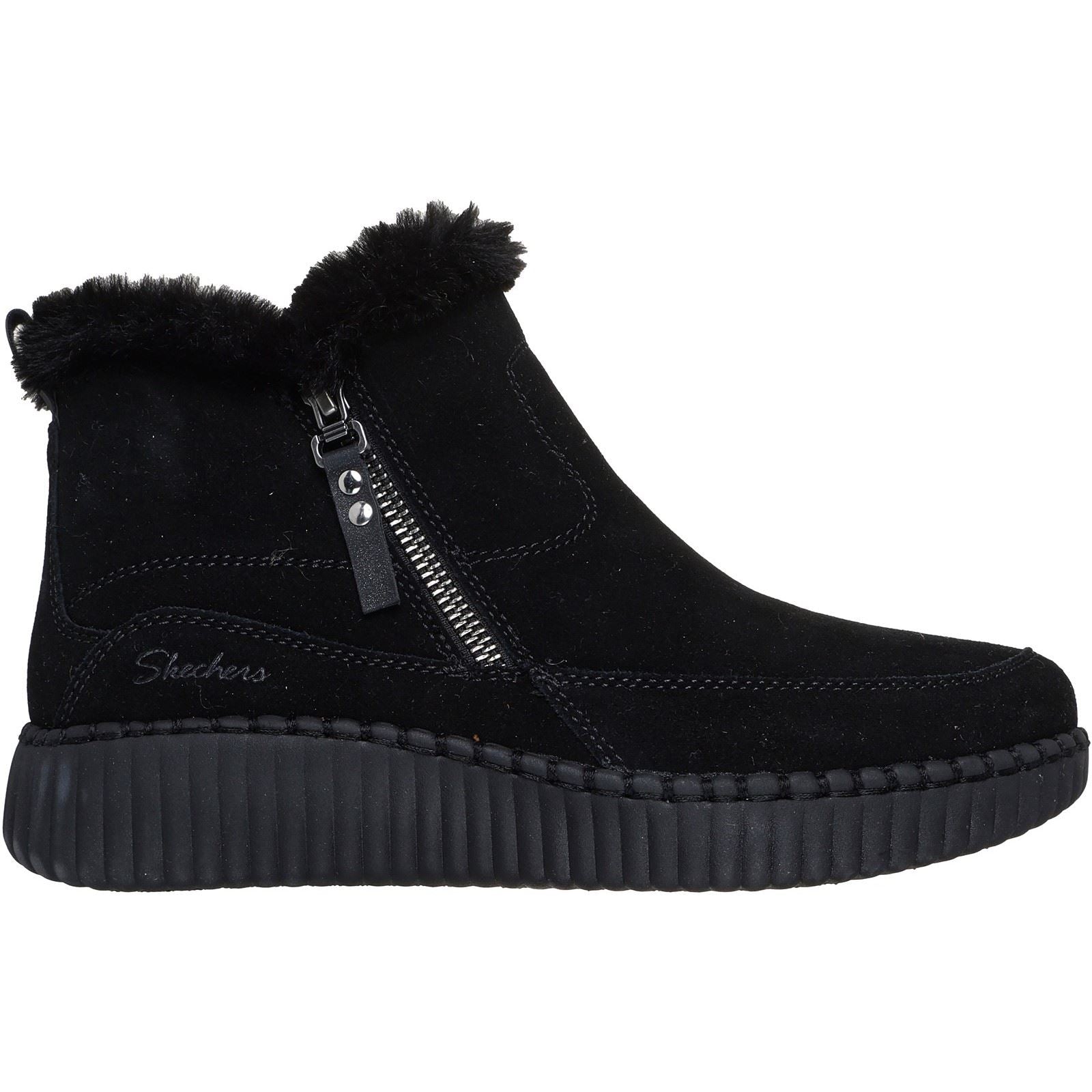 Skechers Wilshire BLVD Fresh Zip Leather Women's Black Suede/Faux Fur Boots