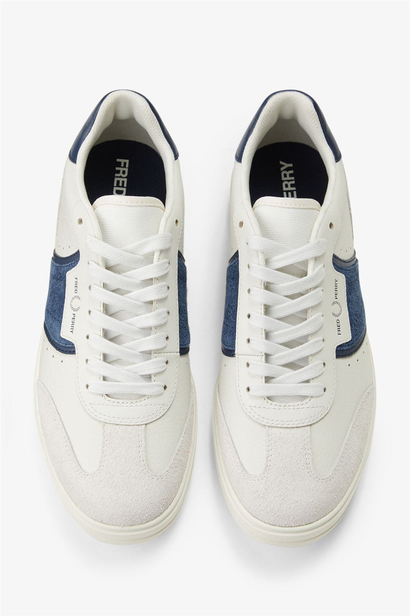 Fred Perry B4 Textured Leather/Suede Men's Porcelain/Blue Trainers