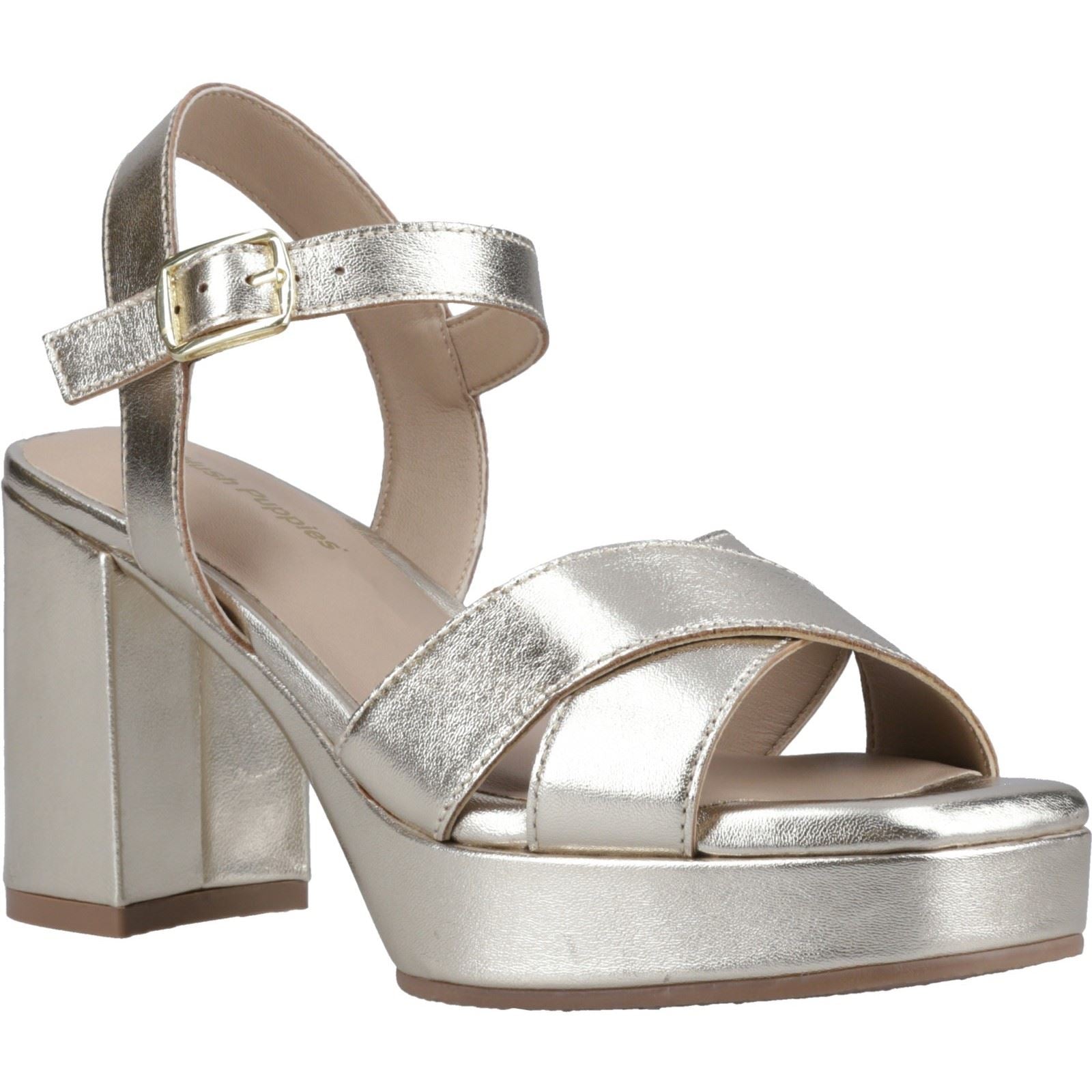 Hush Puppies Ophelia Leather Heel Suede Women's Gold Heels