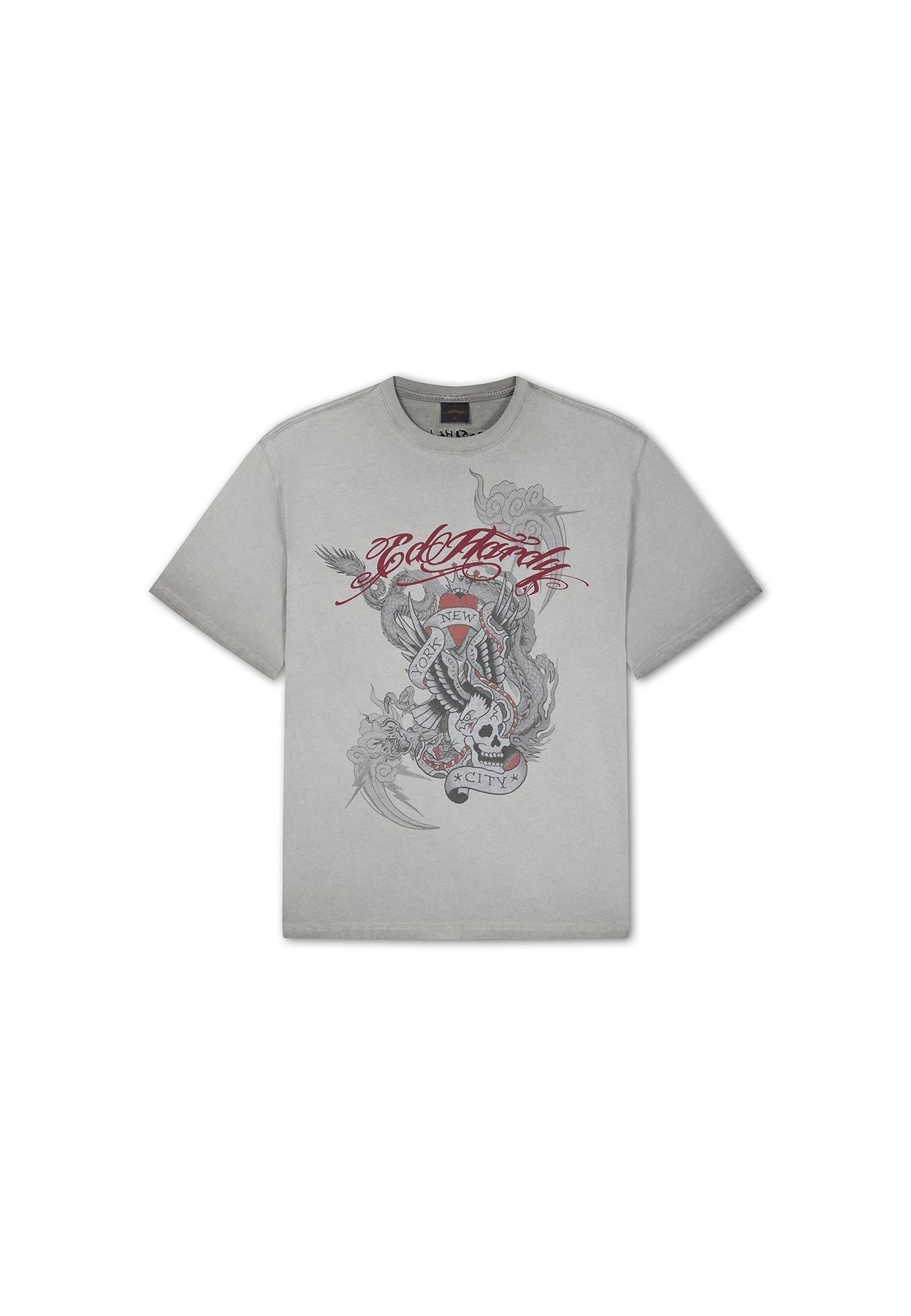 Ed Hardy Oil Wash New York Graphic Relaxed Men's Grey T-Shirts
