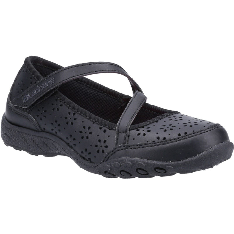 Skechers Breathe-Easy Playground Poppies Leather Junior Black Shoes