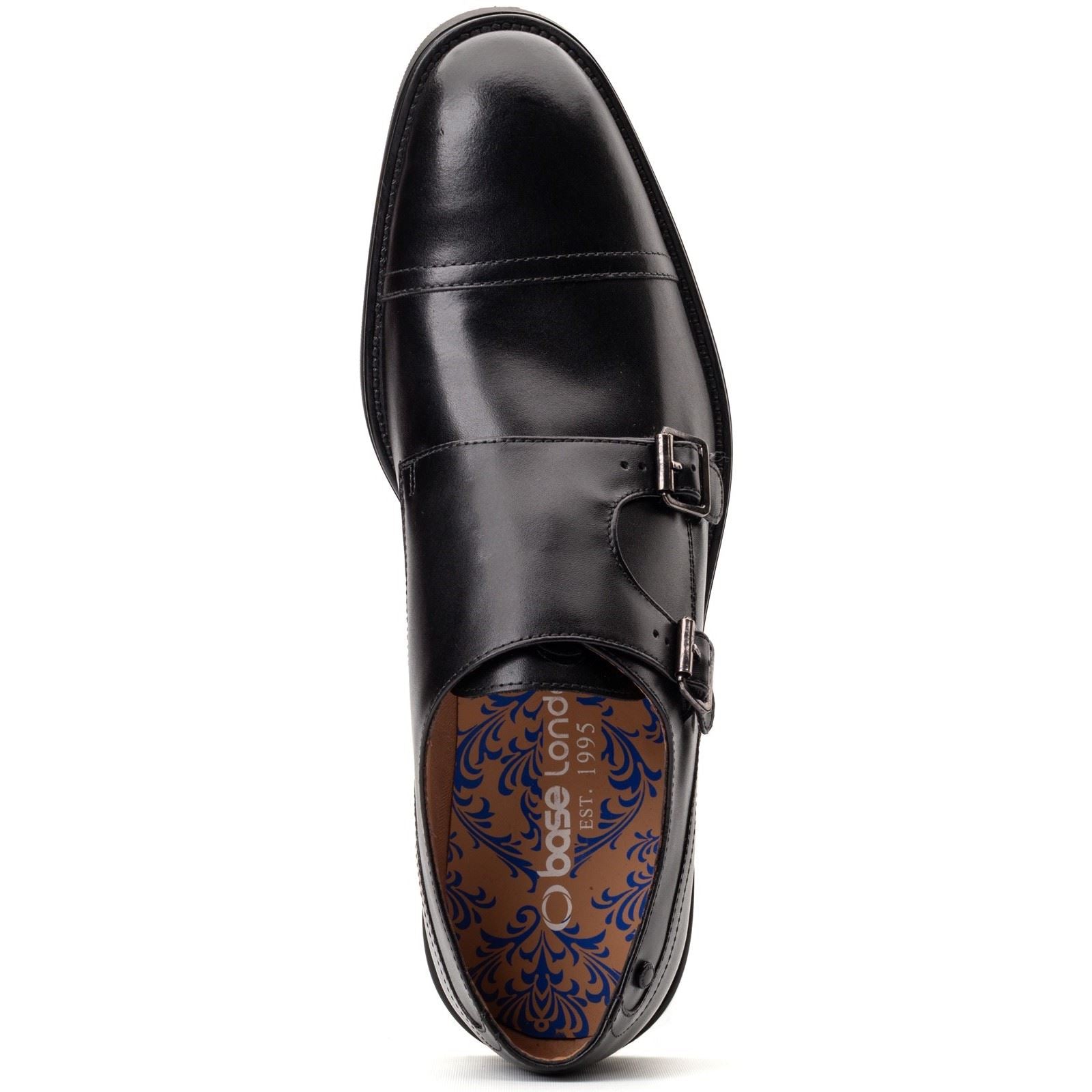 Base London Taper Leather Men's Black Double Monk Shoes
