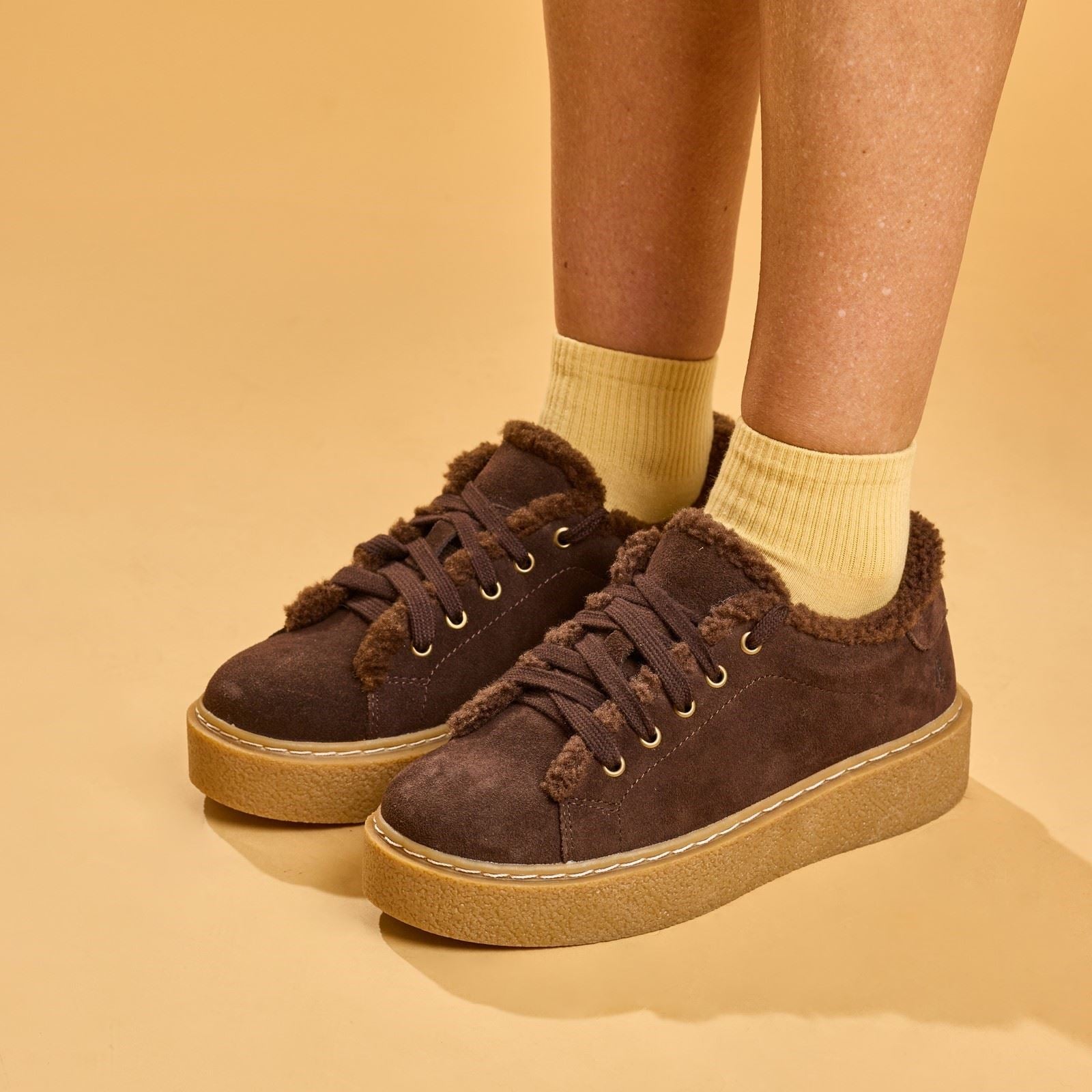 Hush Puppies Brinlee Fur Suede Women's BROWN Trainers