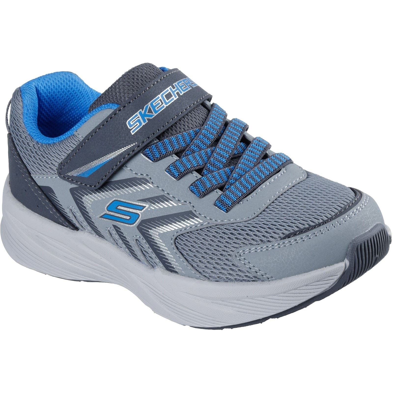 Skechers Microspec Tread Grey & Charcoal/Blue & Silver Trainers