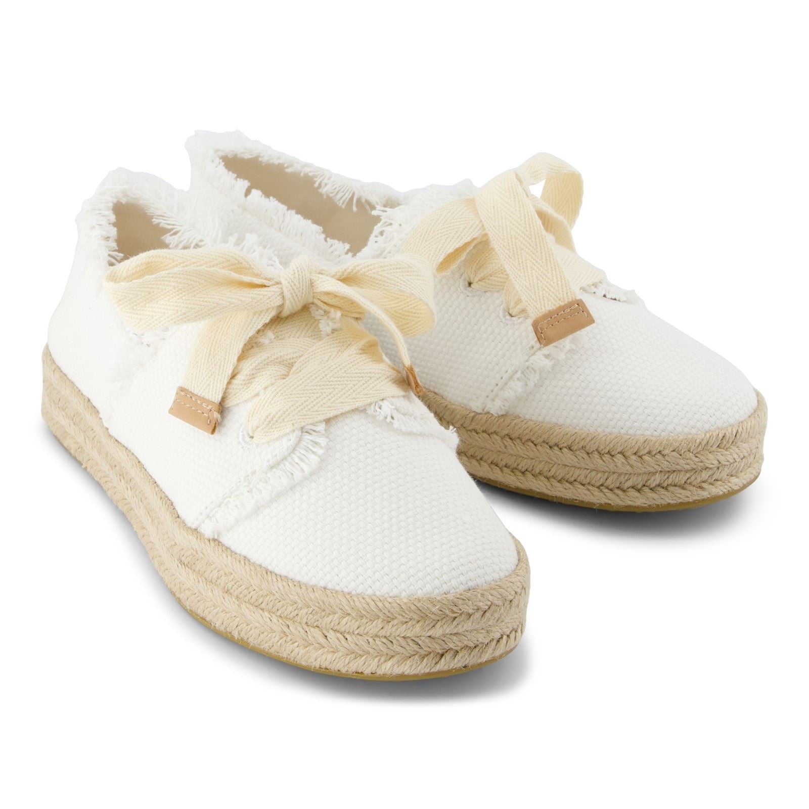 TOMS Carolina Lace Up Cotton Women's White Beachside Espadrilles
