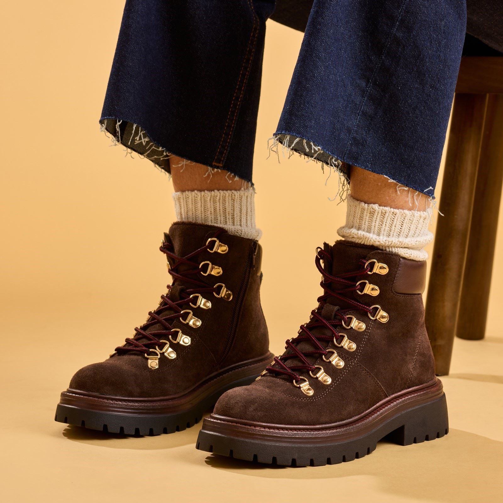 Hush Puppies Robyn Hiker Suede Women's CHOCOLATE Heeled Ankle Boots