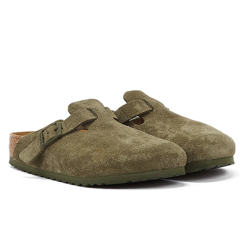 Birkenstock Boston Suede Leather Thyme Green Clogs Tower London.Com