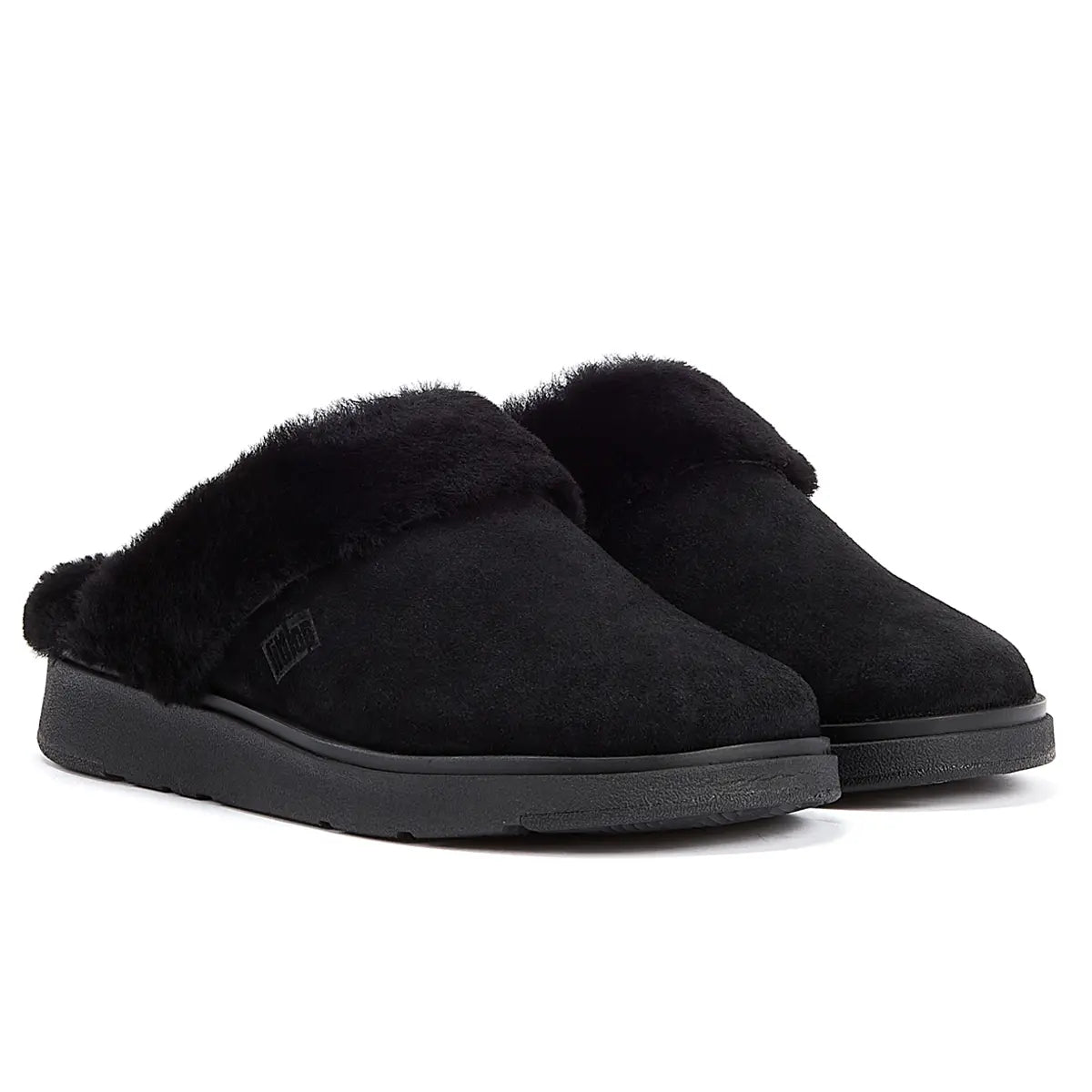FitFlop Shearling Collar Women's Black Slippers