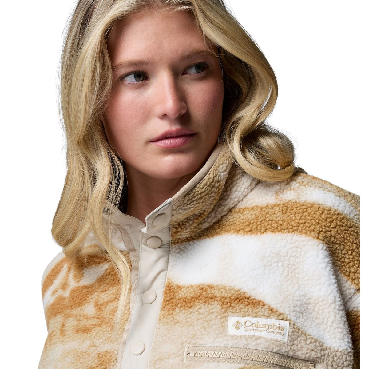 Columbia Helvetia II Printed Cropped Half Snap Polyester Women's Beige Fleece Pullover