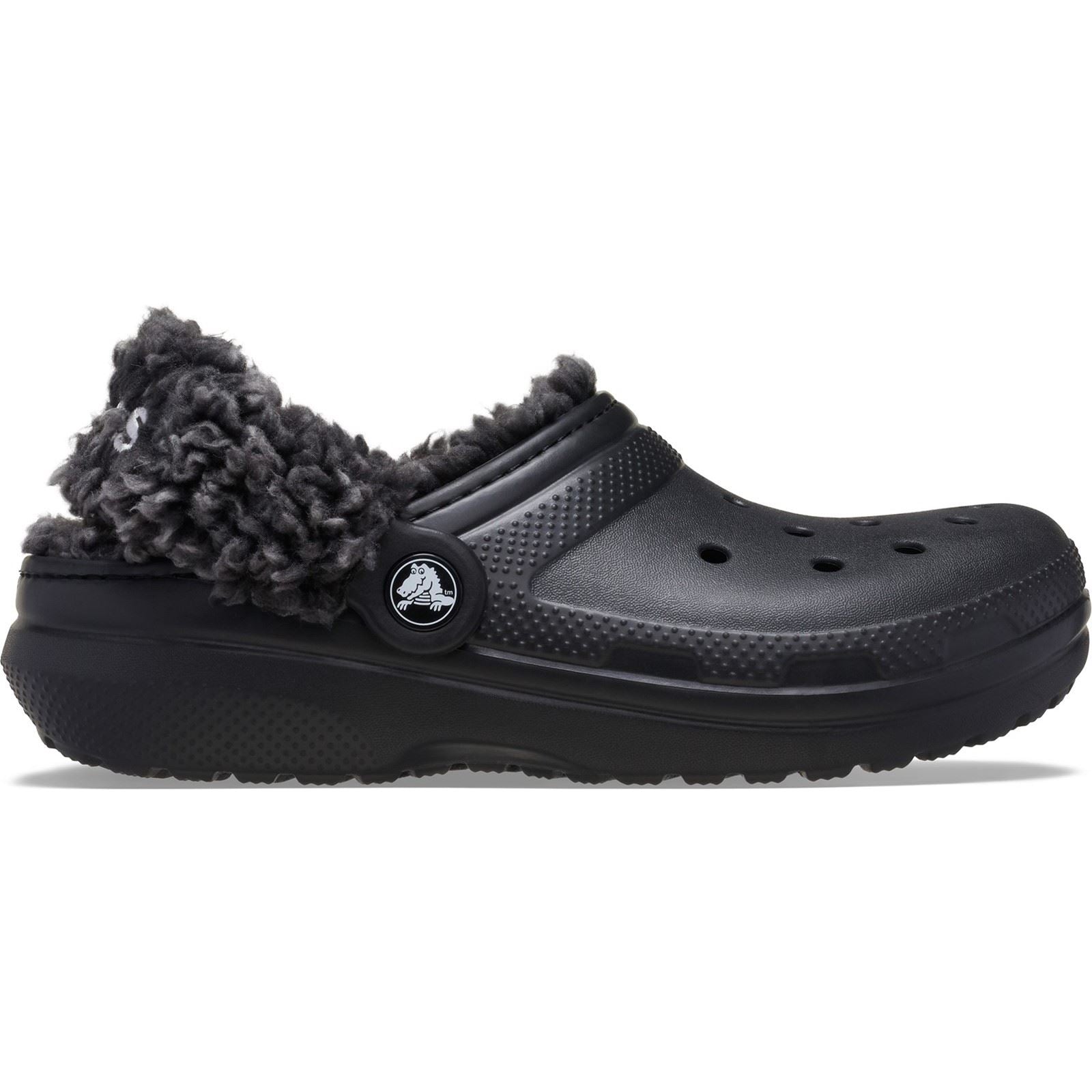 Crocs Classic Fleece Lined Textile Blend Kids Black Clogs