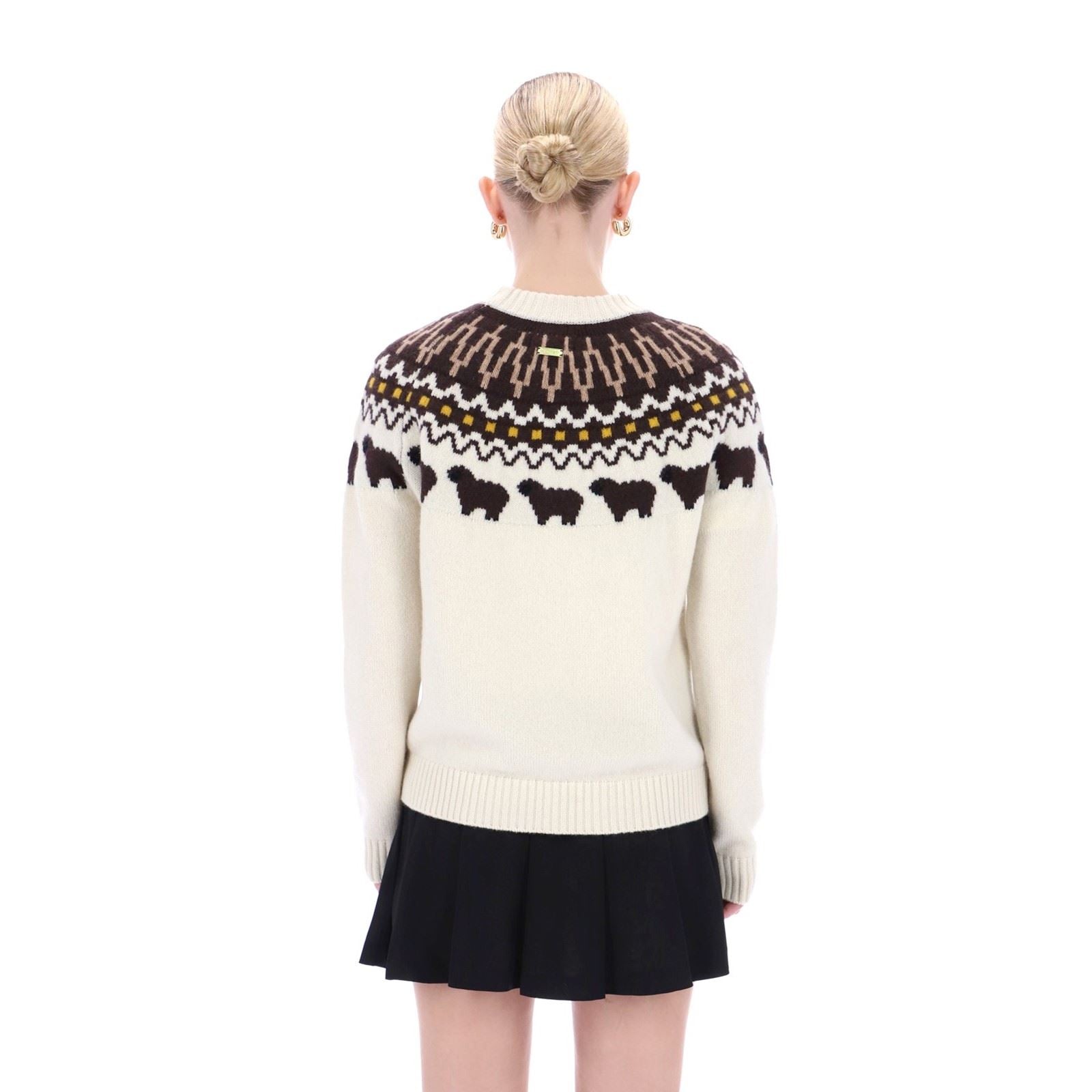 Hunter Ashie Crew Fair Isle Knit Polyester Women's White Crew Neck Jumpers