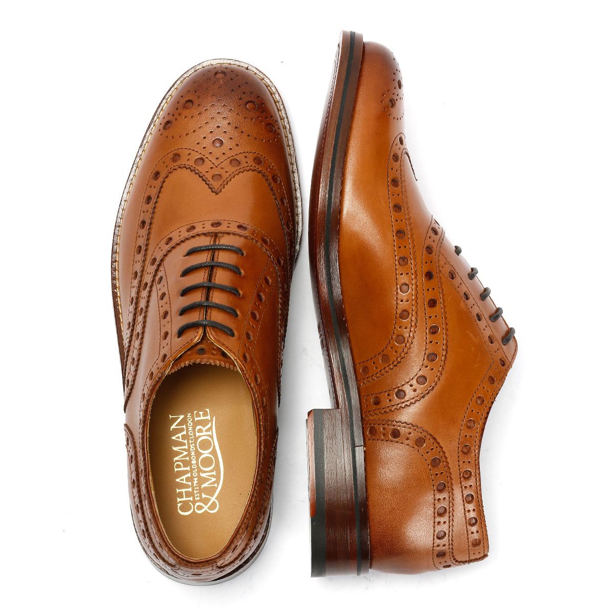 Chapman & Moore Oxford Brogue Leather Men's Tan Burnish Shoes