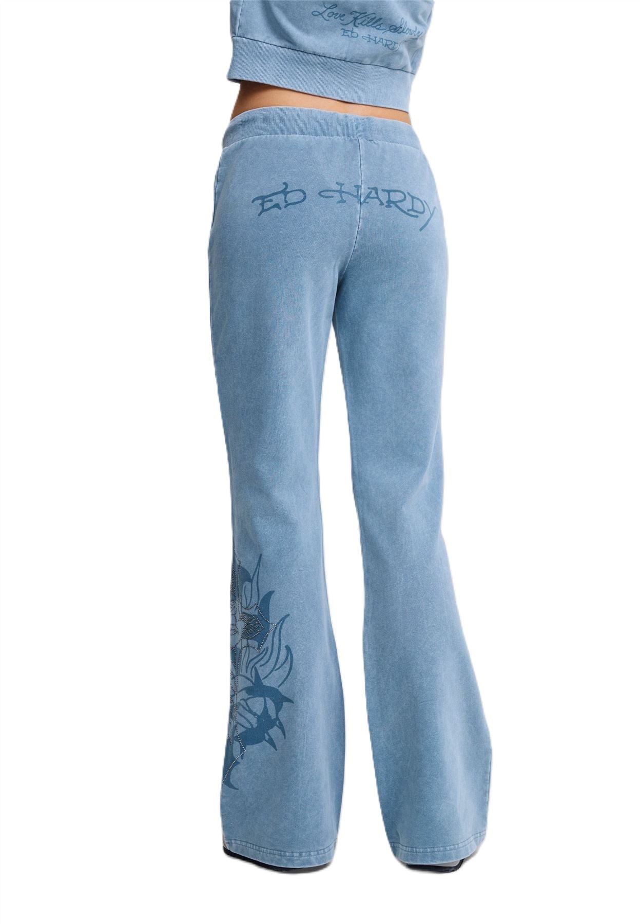 Ed Hardy Cross and Thorn Flared Women's Blue Joggers