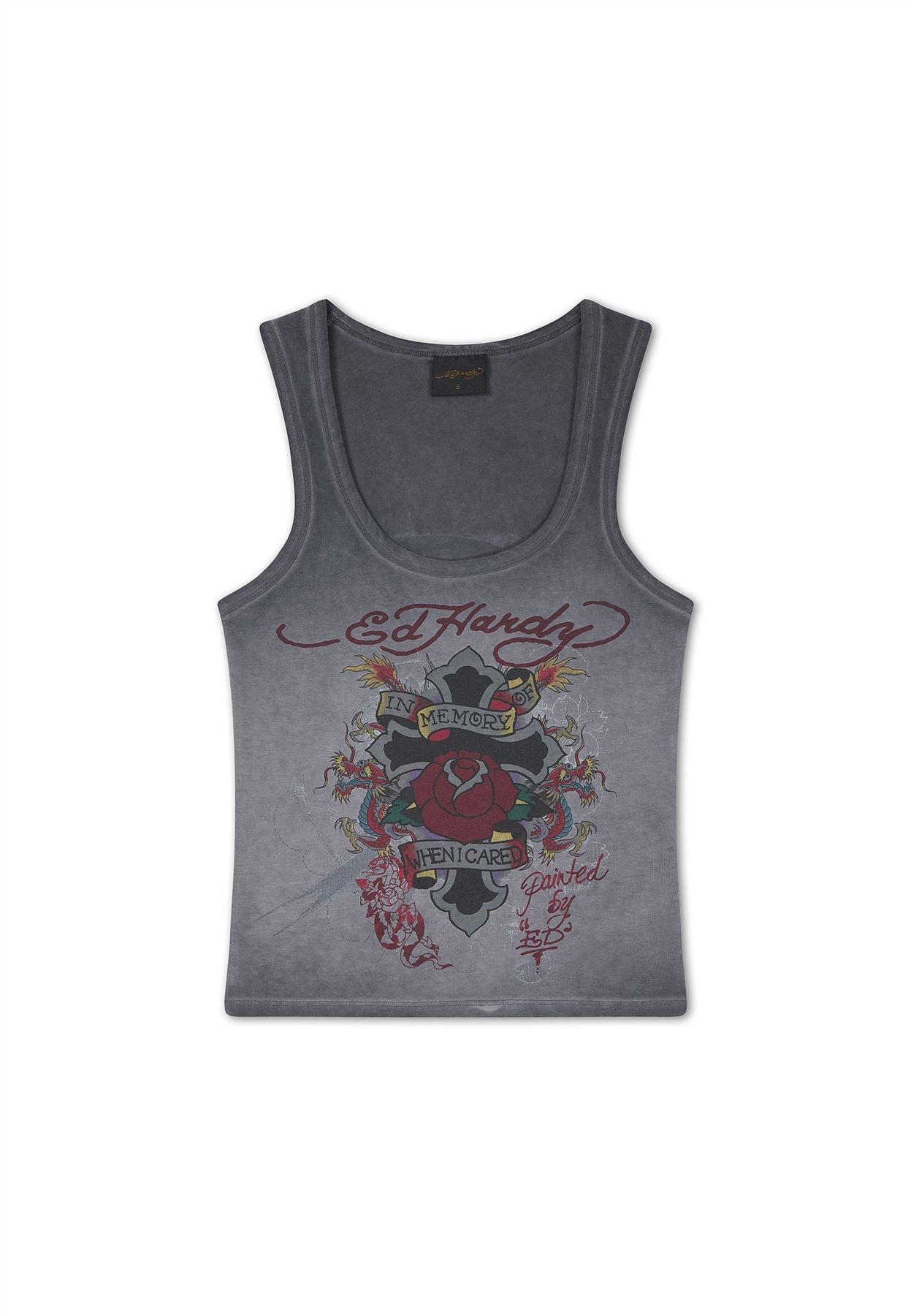 Ed Hardy In Memory of When I Cared Fitted Women's Black Vest Top