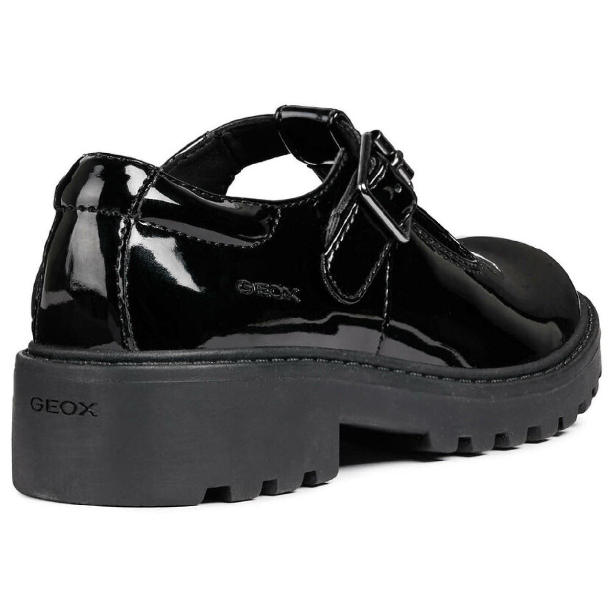Geox J Casey G. E Leather Black Patent Shoes