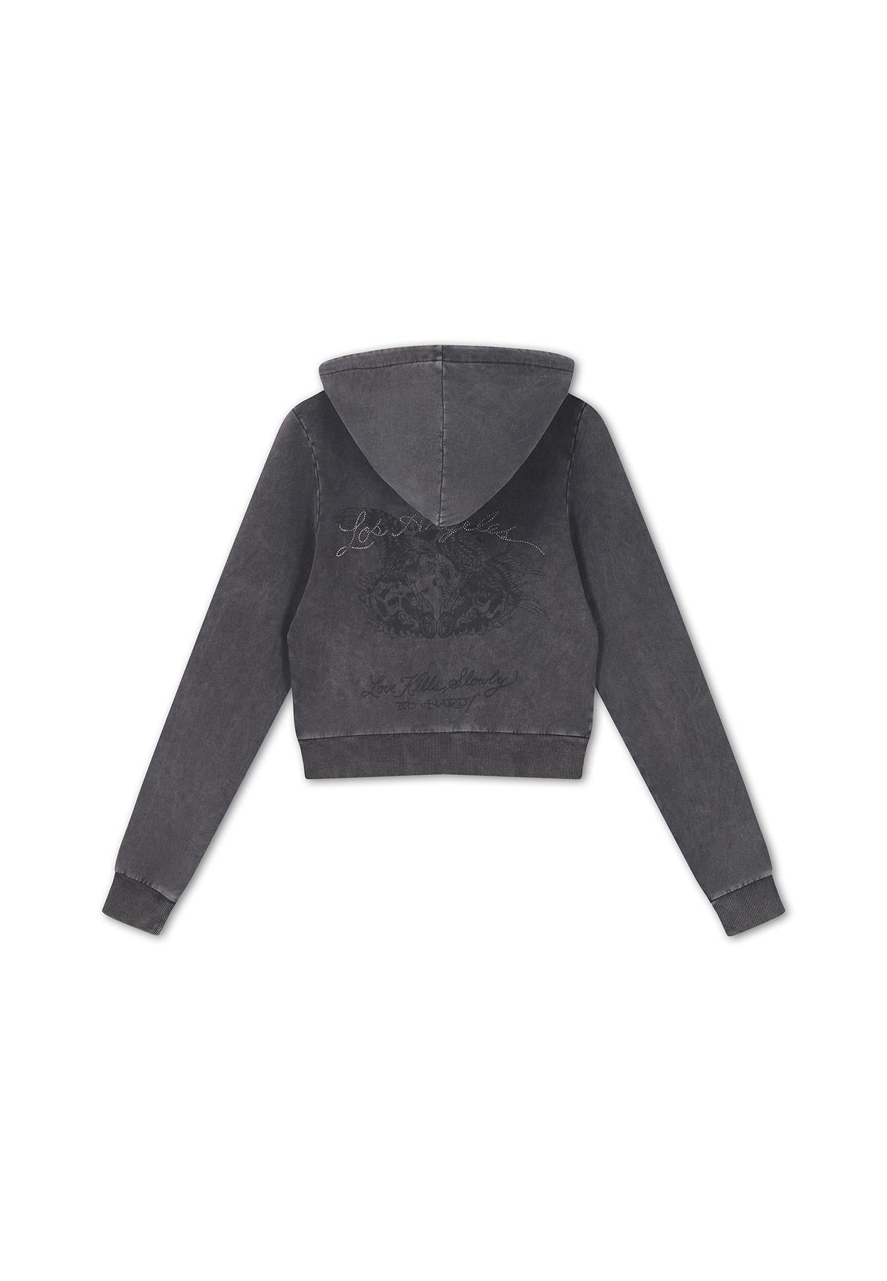 Ed Hardy Stay True Fitted Cropped Zip Women's Black Hoodie