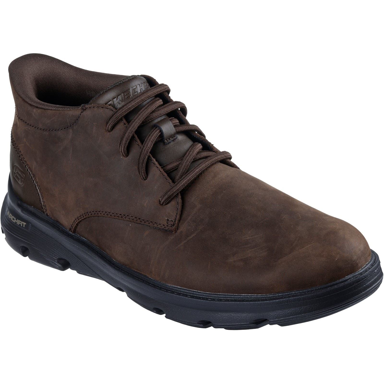 Skechers Arch Fit Garza Ridley Leather Men's Cocoa Ankle Boots