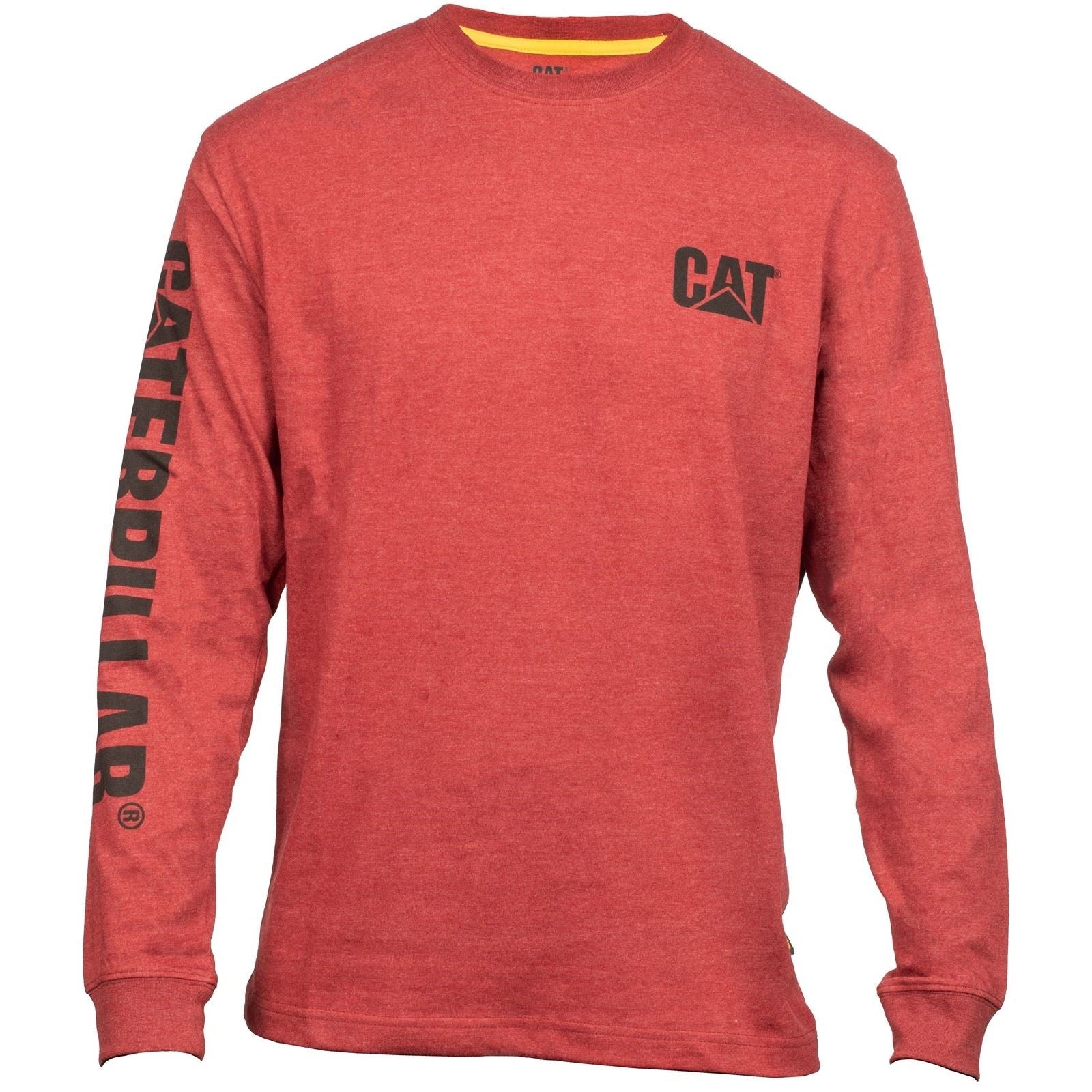 Caterpillar Trademark Banner Long Sleeve Cotton Men's Red T-Shirt
