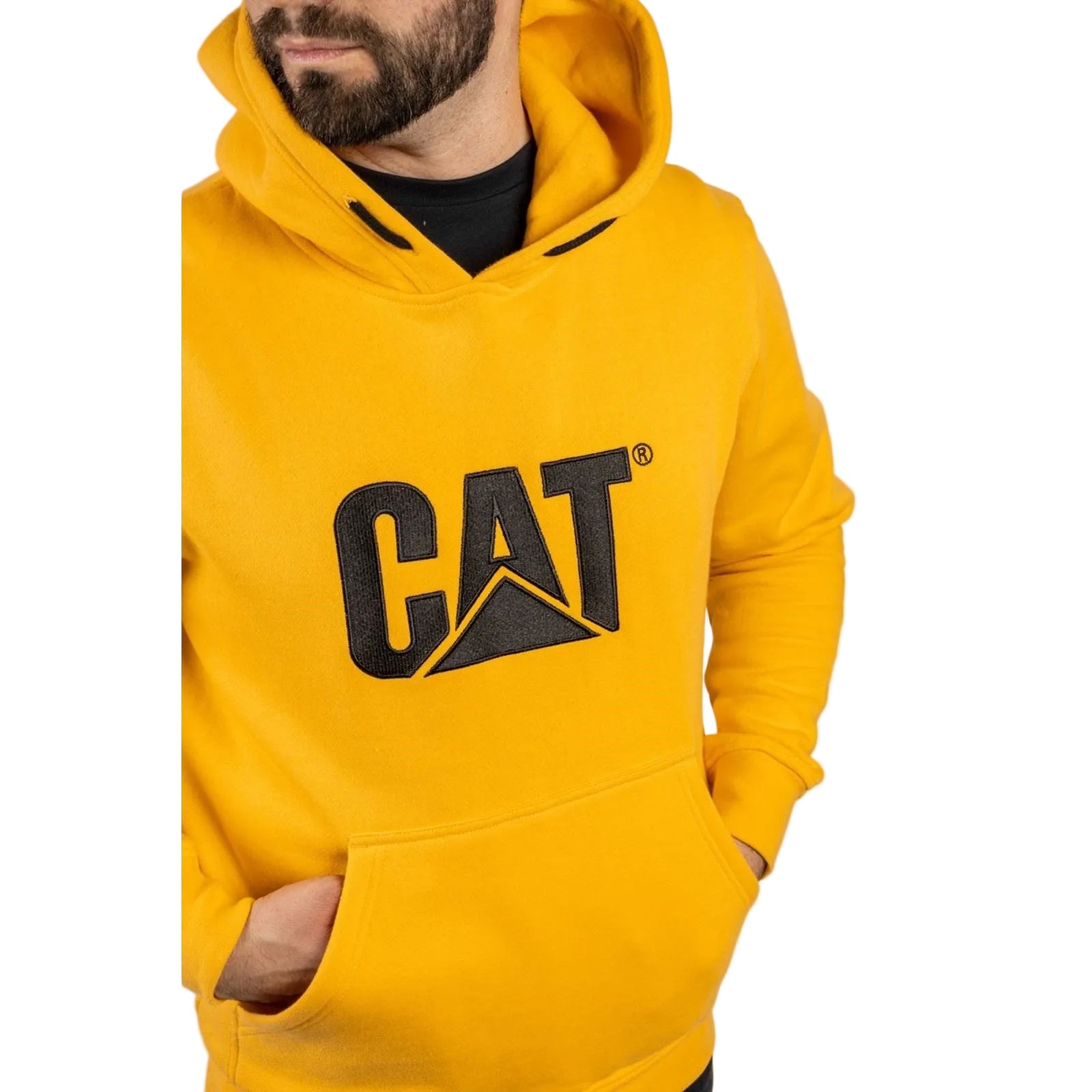 Caterpillar Trademark Cotton Men's Yellow Hooded Sweatshirt