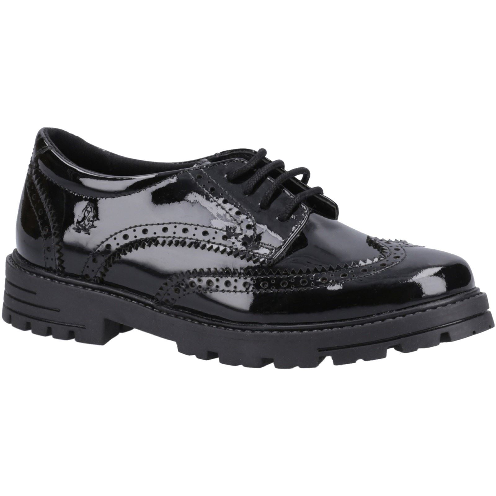 Hush Puppies Maxine Patent Leather Youth Girl's Black Brogues
