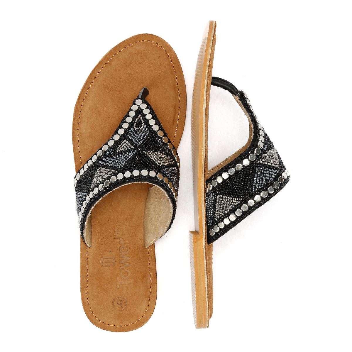 Tower London Toepost Women's Black Metallic Sandals