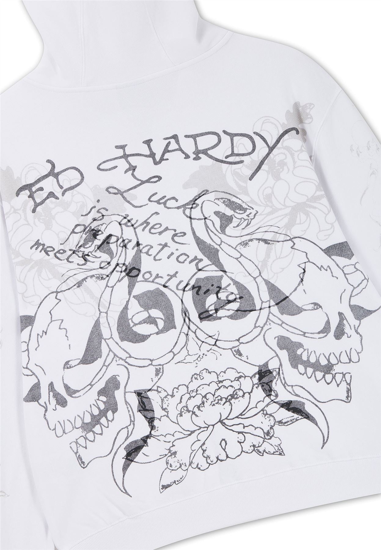 Ed Hardy Diamante Venom Enzyme Wash Relaxed Zip Thru Women's White Hoodie