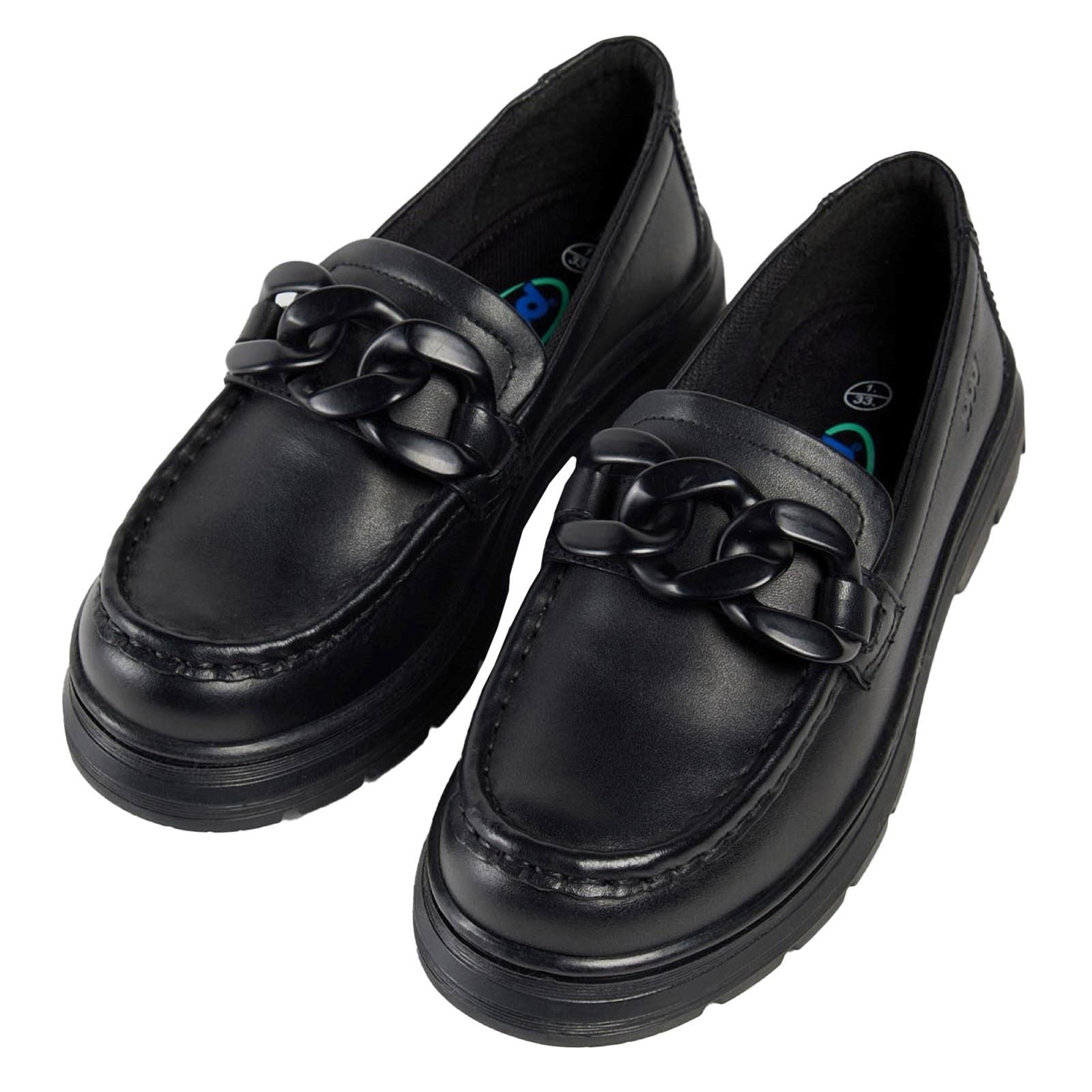 Pod Mina Leather Youth Girl's Black Loafers