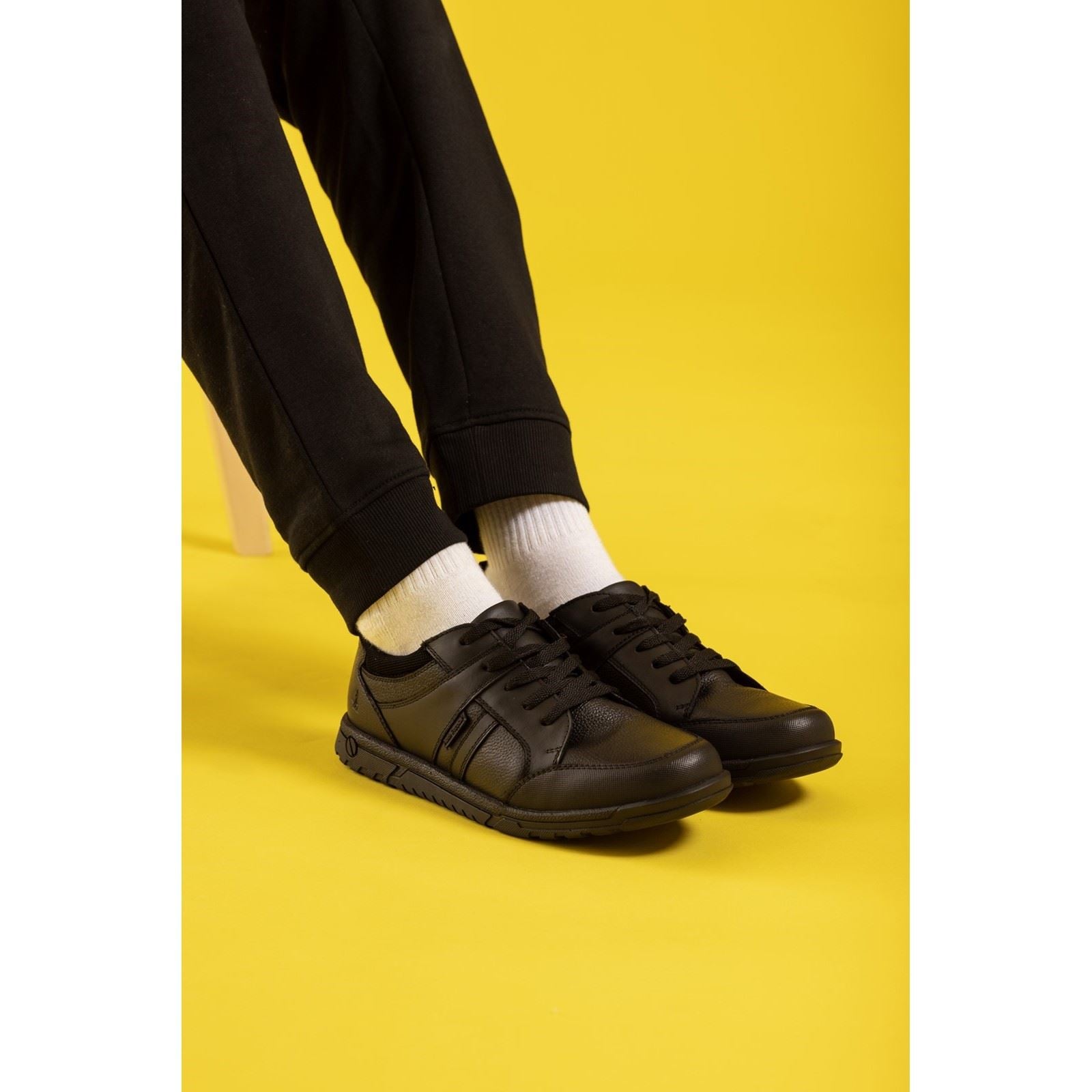 Hush Puppies Steven Leather Youth Boy's Black Lace-Up Shoes