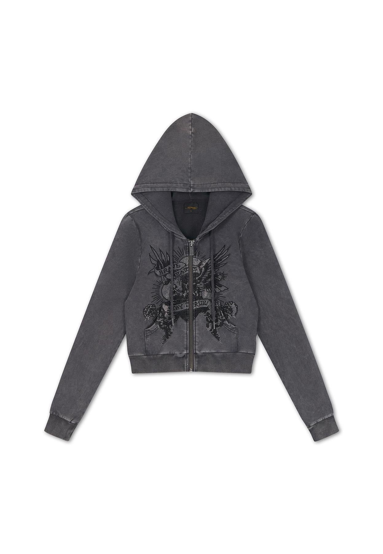 Ed Hardy Stay True Fitted Cropped Zip Women's Black Hoodie