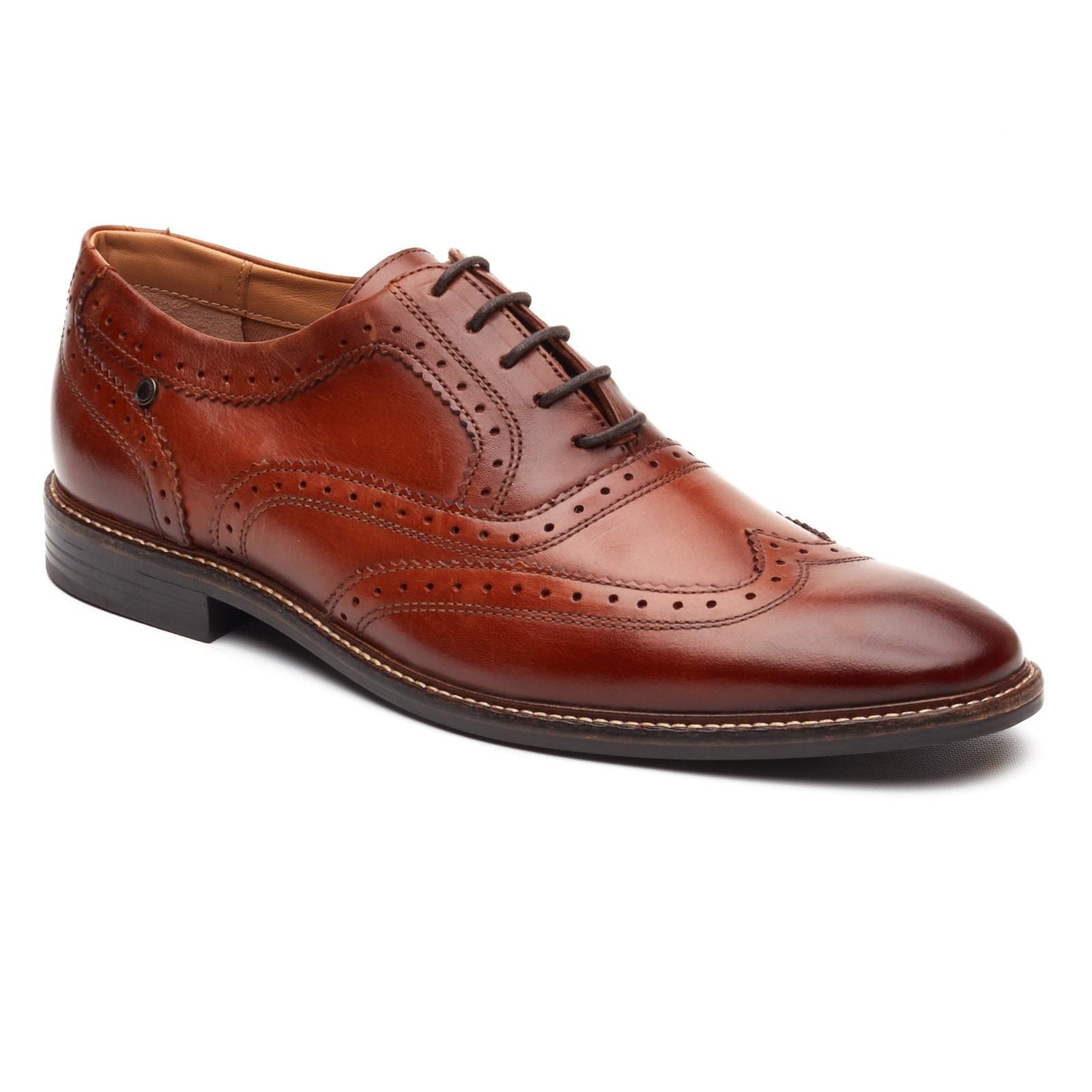 Base London Clarence Brogue Leather Men's Burnt Tan Brogues Shoes