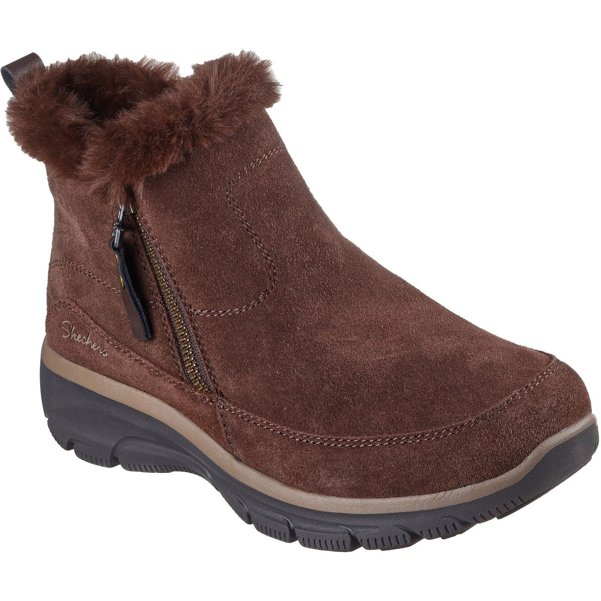 Skechers Easy Going Cool Zip! Leather Women's Brown Winter Ankle Boots