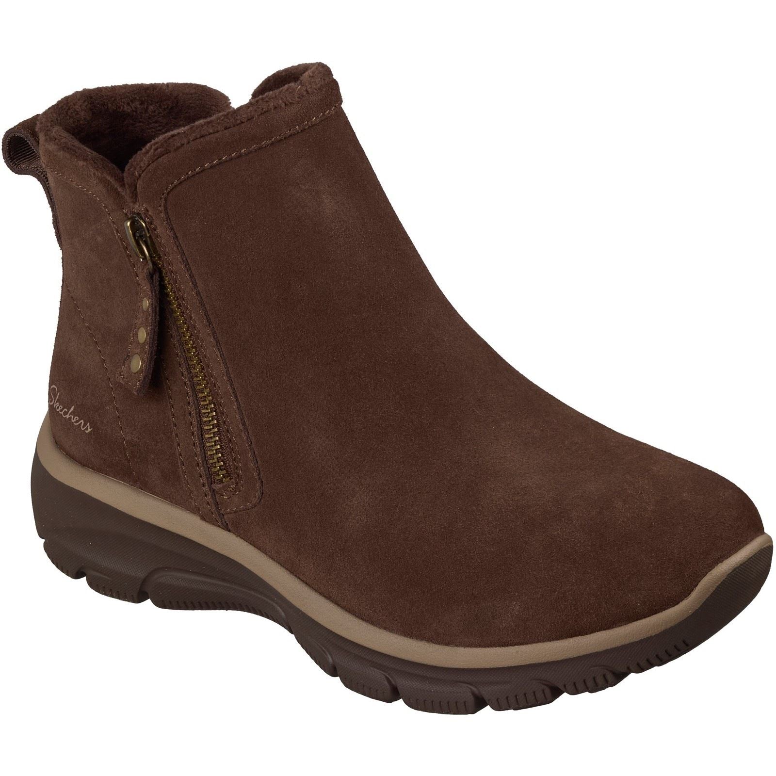 Skechers Easy Going Urban Zip Leather Women's Chocolate Boots