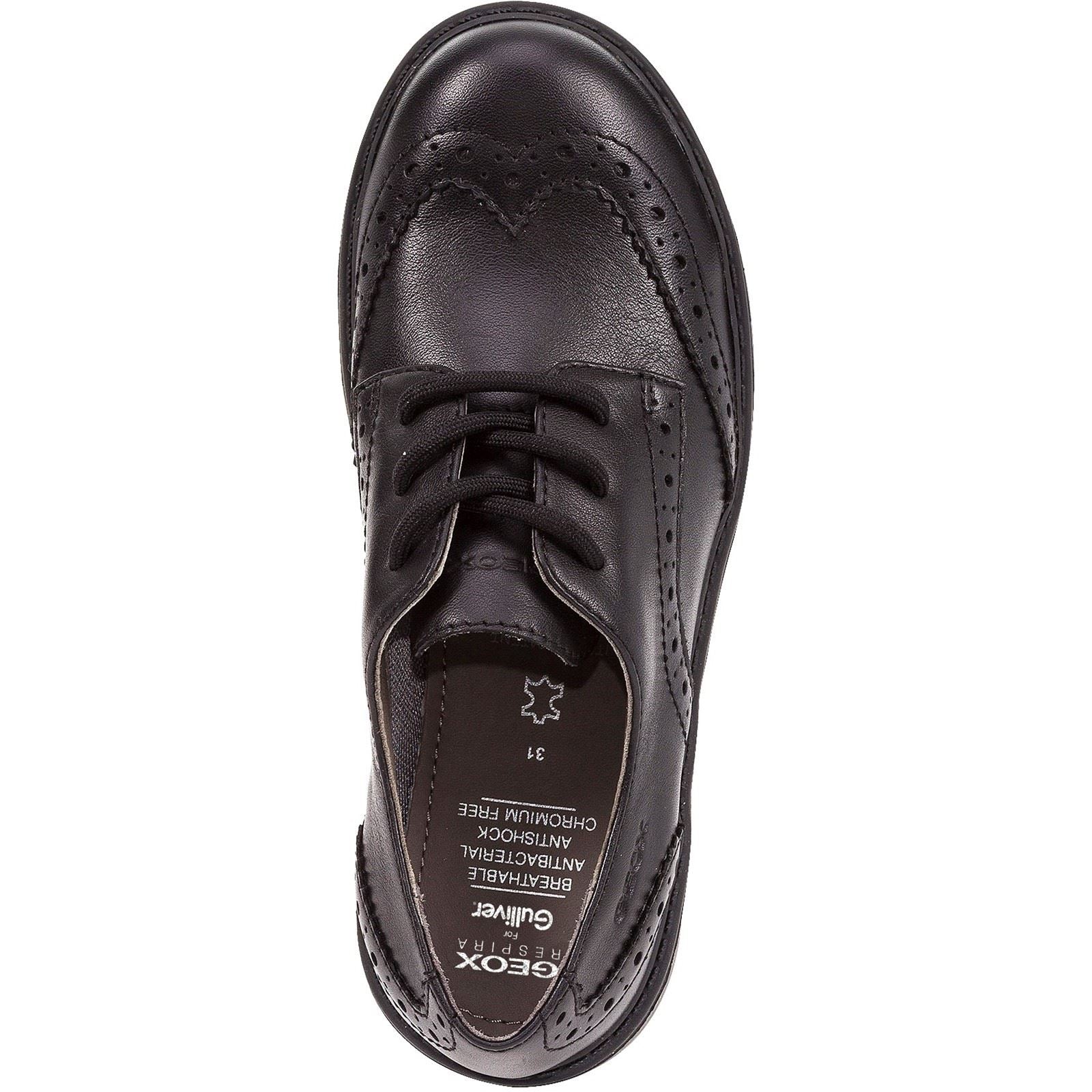Geox J Casey G. N Leather Girl's Black Lace-Up Shoes