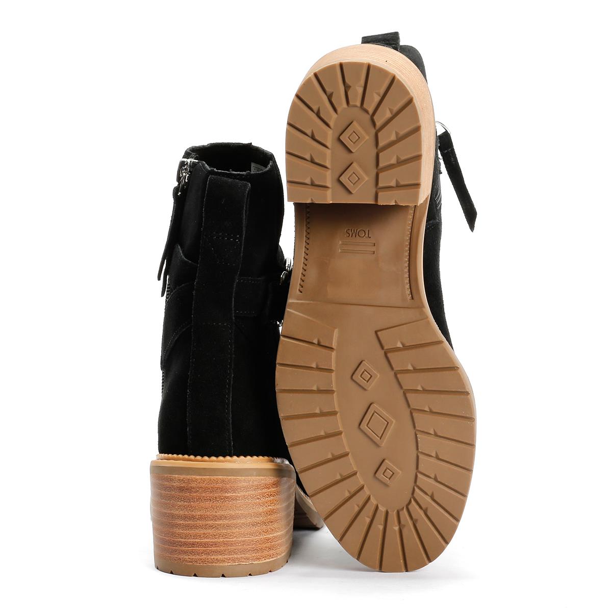 TOMS Hailey Buckle Suede Women's Black Boots