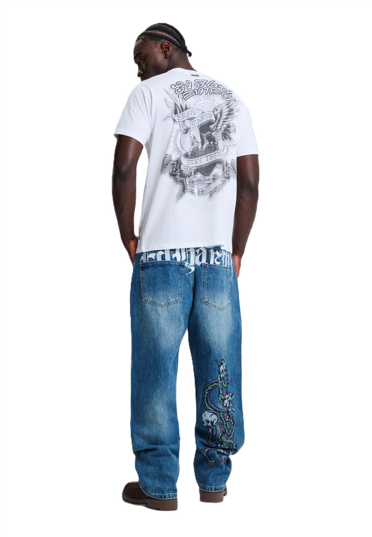 Ed Hardy Serpent Skull Graphic Relaxed Men's Mid Blue Jeans