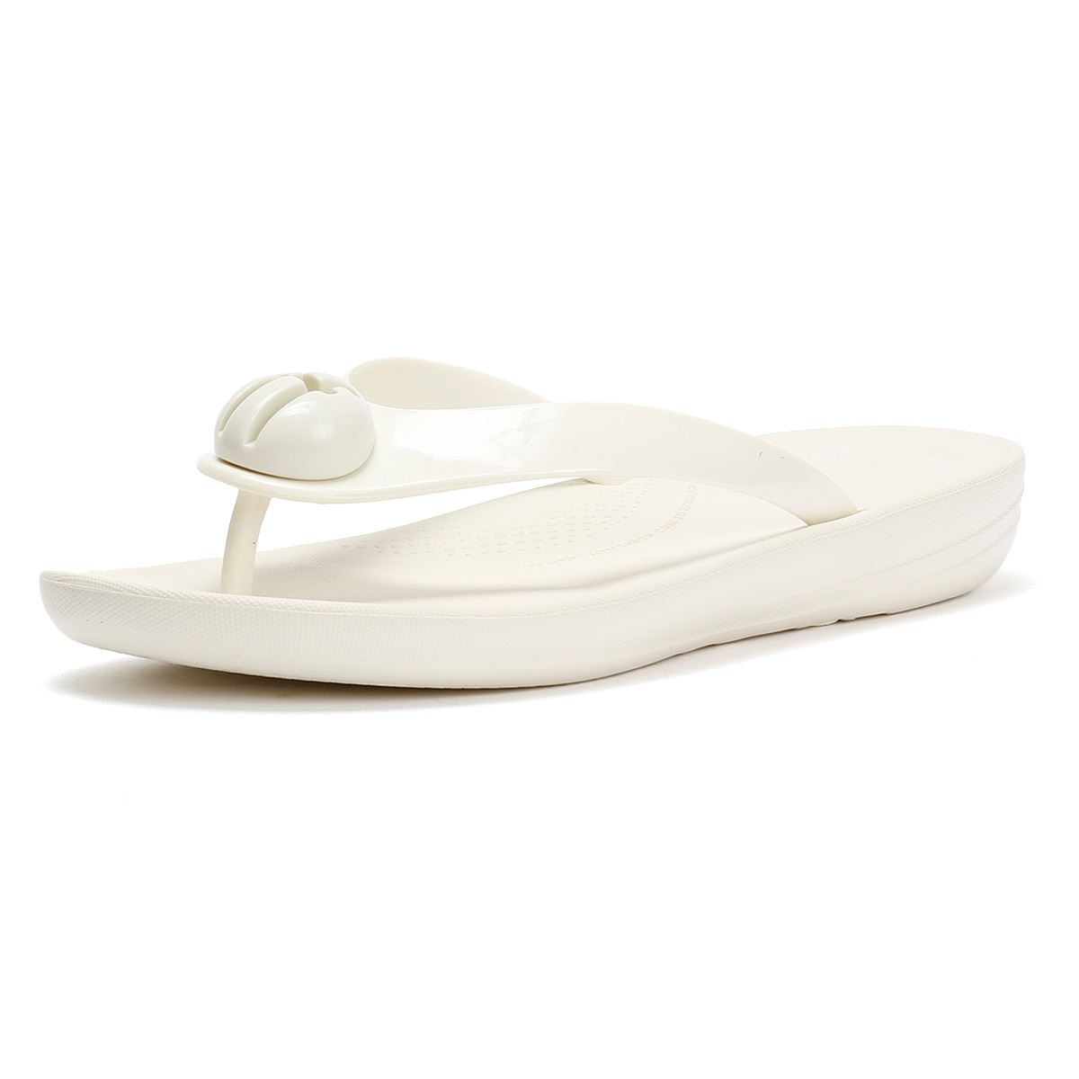 FitFlop Iqushion Glossy Button Women's Cream Flip Flops