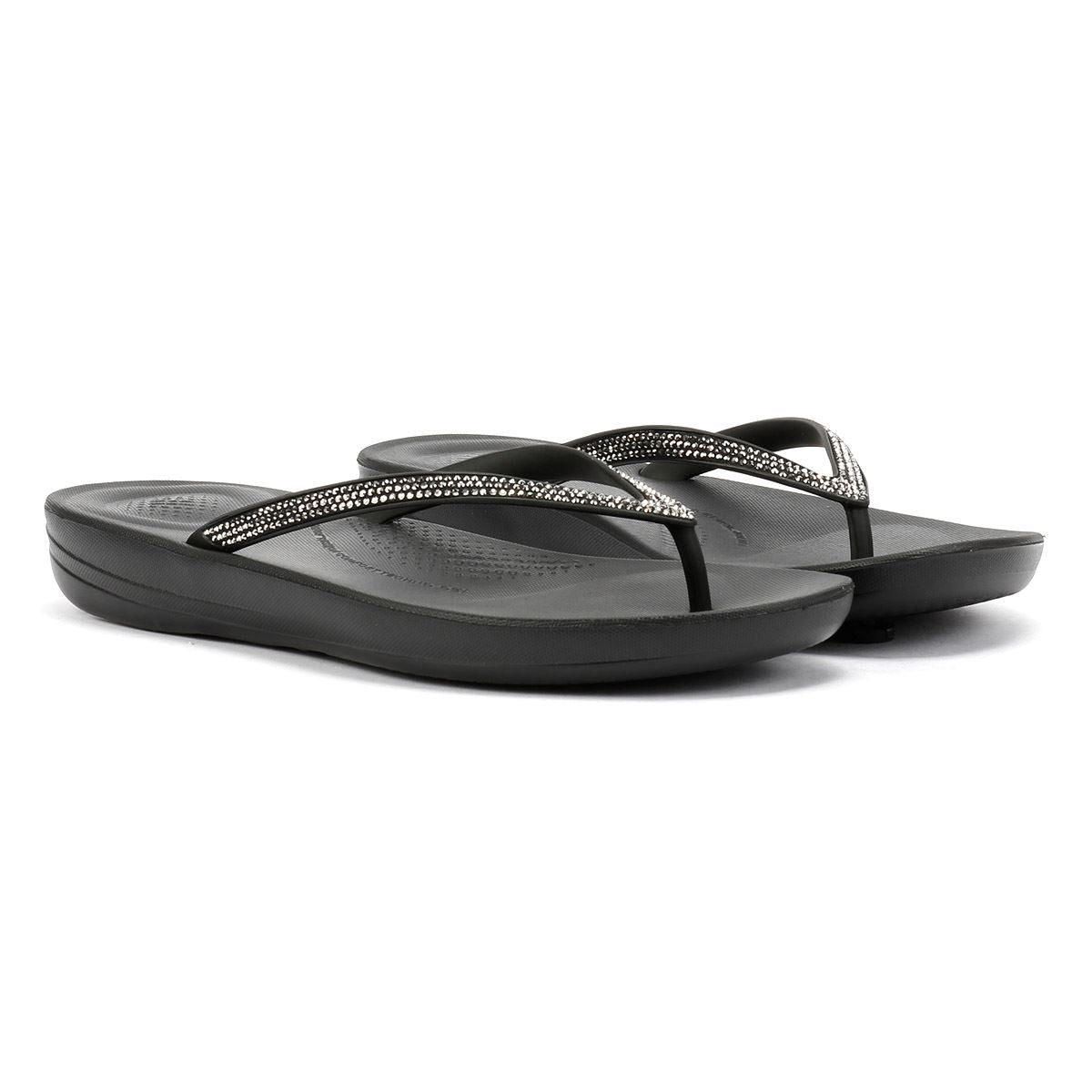 FitFlop Iqushion Sparkle Rubber Women's Black Flip Flops