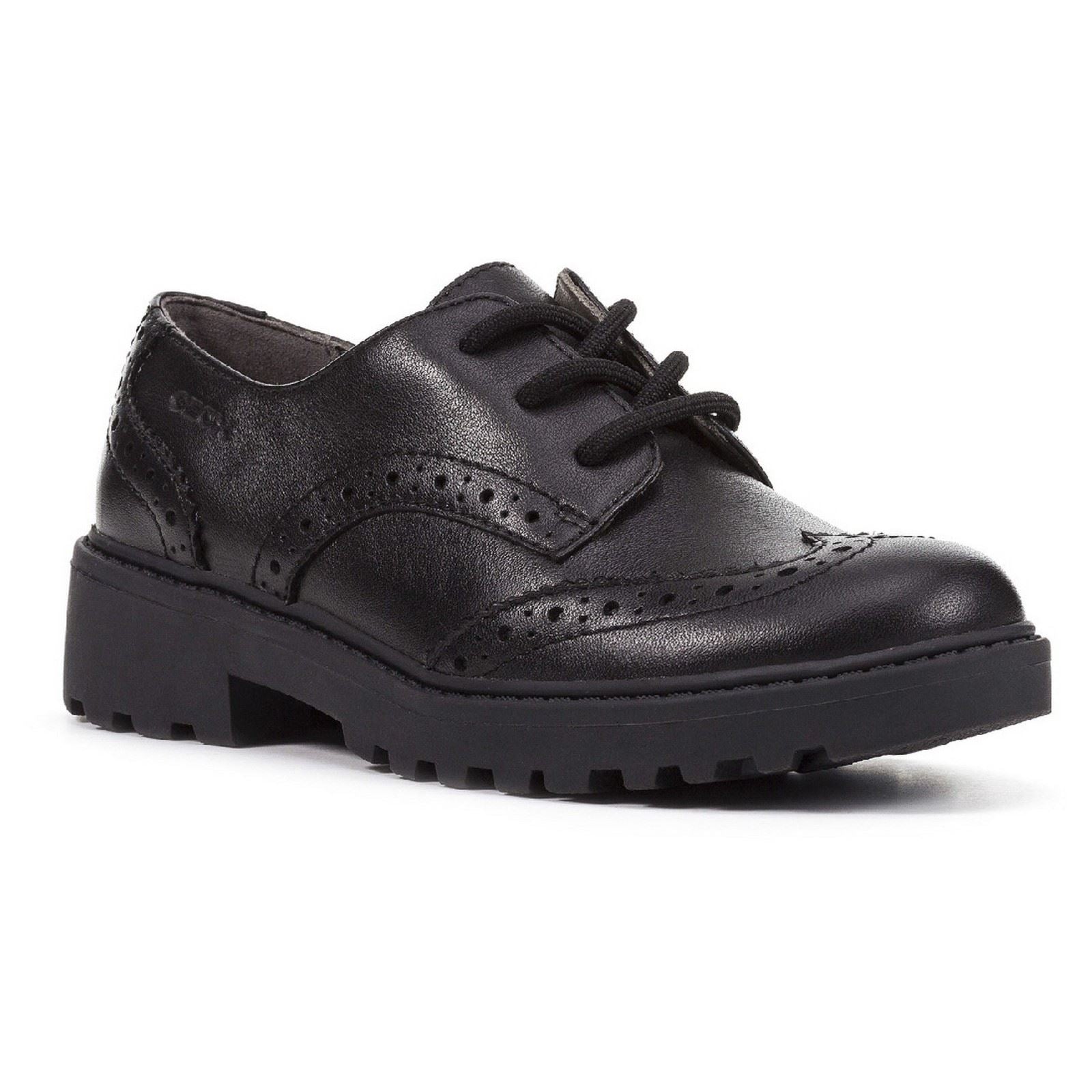 Geox J Casey G. N Leather Girl's Black Lace-Up Shoes
