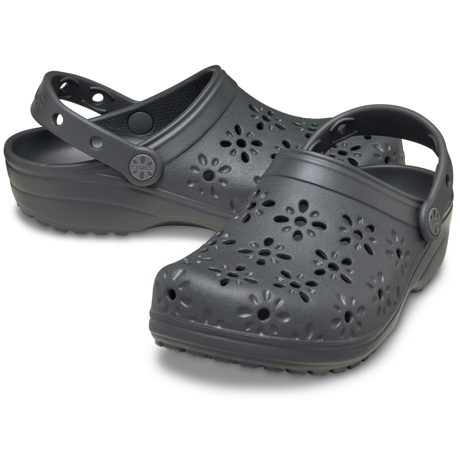 Crocs Classic Floral Cut Out Synthetic Black Sand Clogs