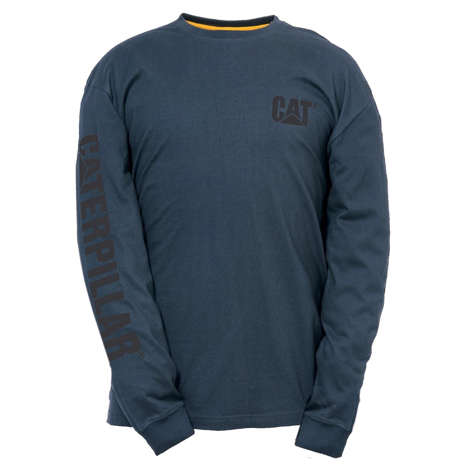 Caterpillar Trademark Banner Long Sleeve Cotton Men's Blue T-Shirt